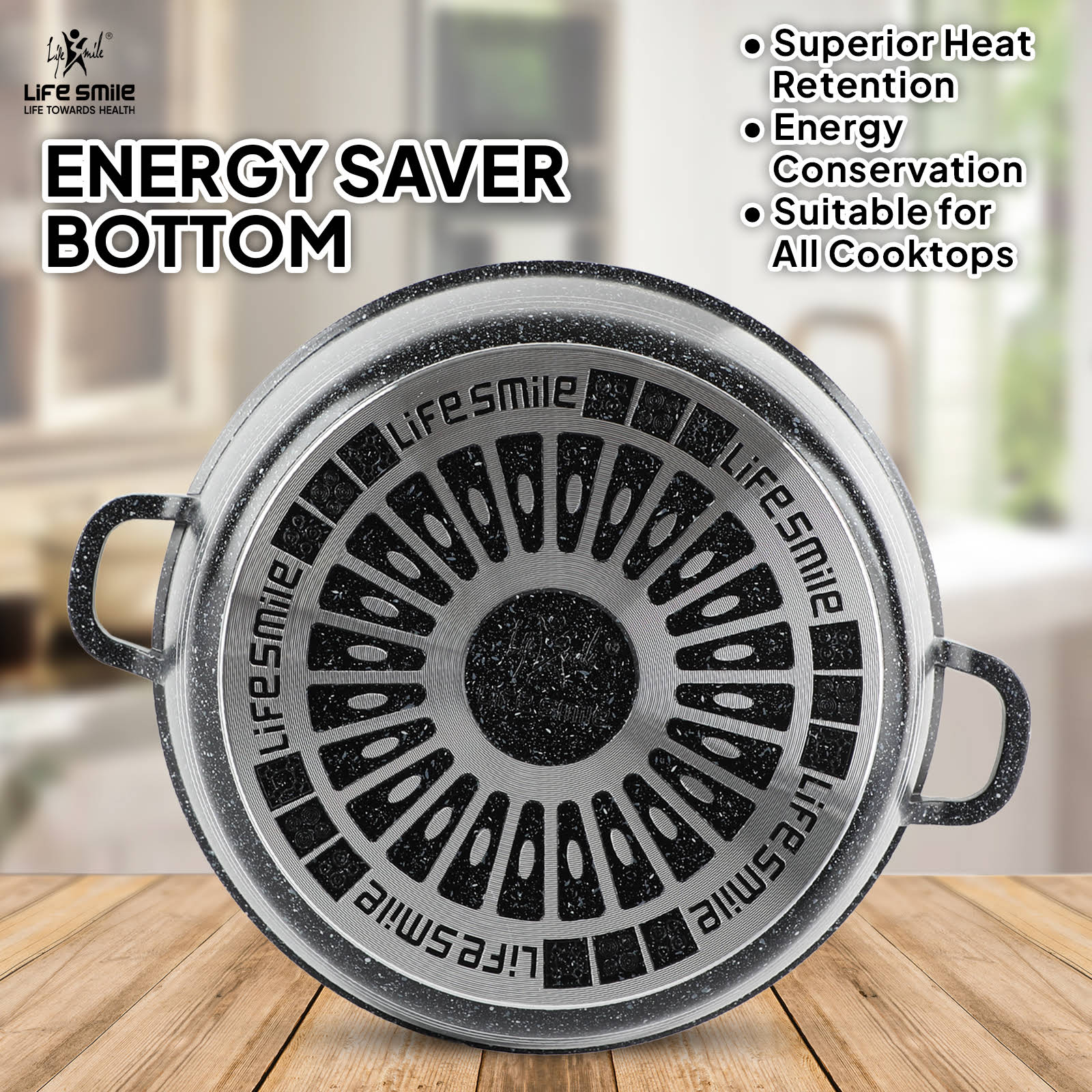 Life Smile Granite Nonstick Casserole Set with Glass Lid LIFEP7-6-3-BLACK