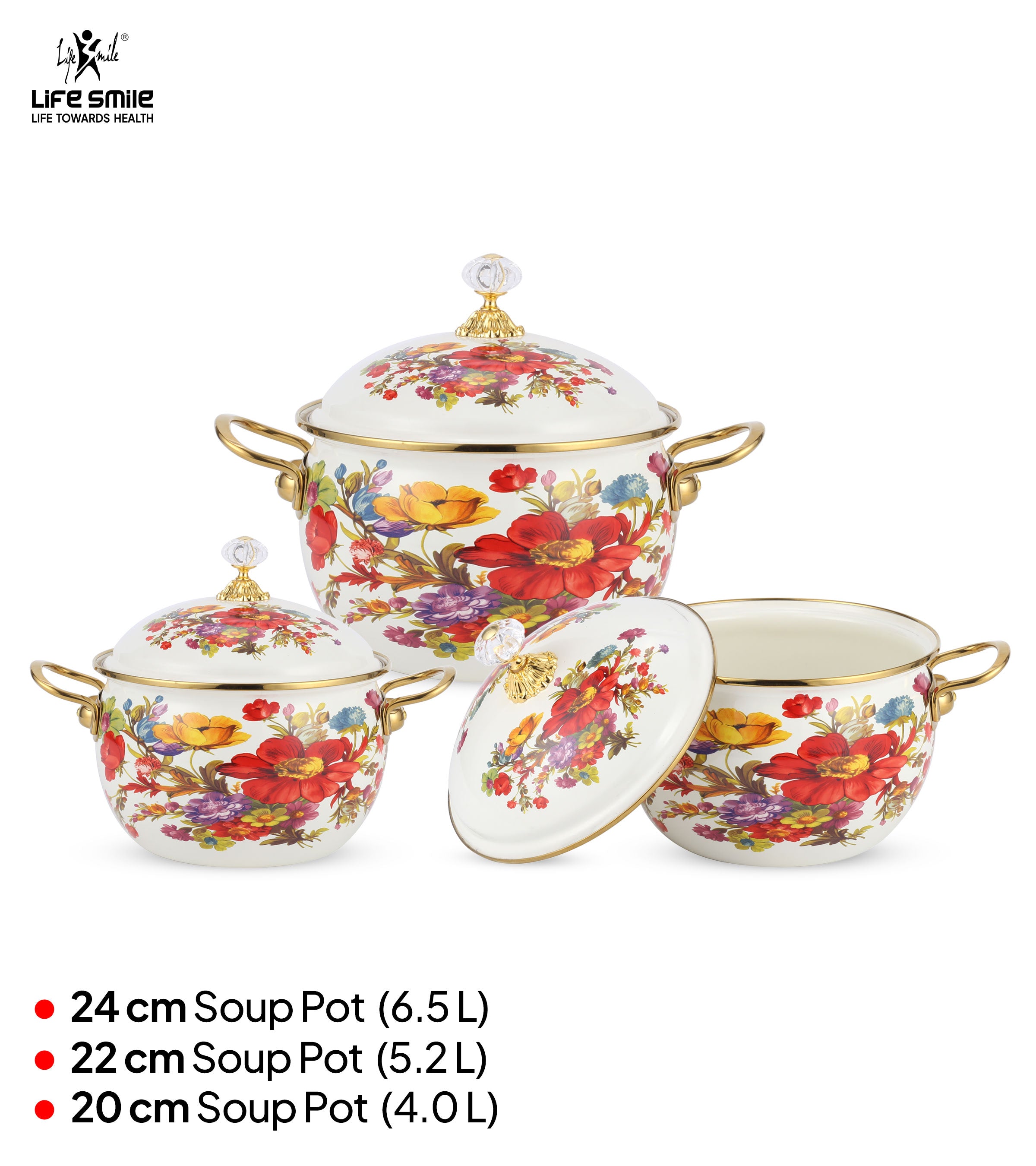 Life Smile Enamel Kitchen Cooking Pot Set with Lid 6Pcs NMLP-2G-F3