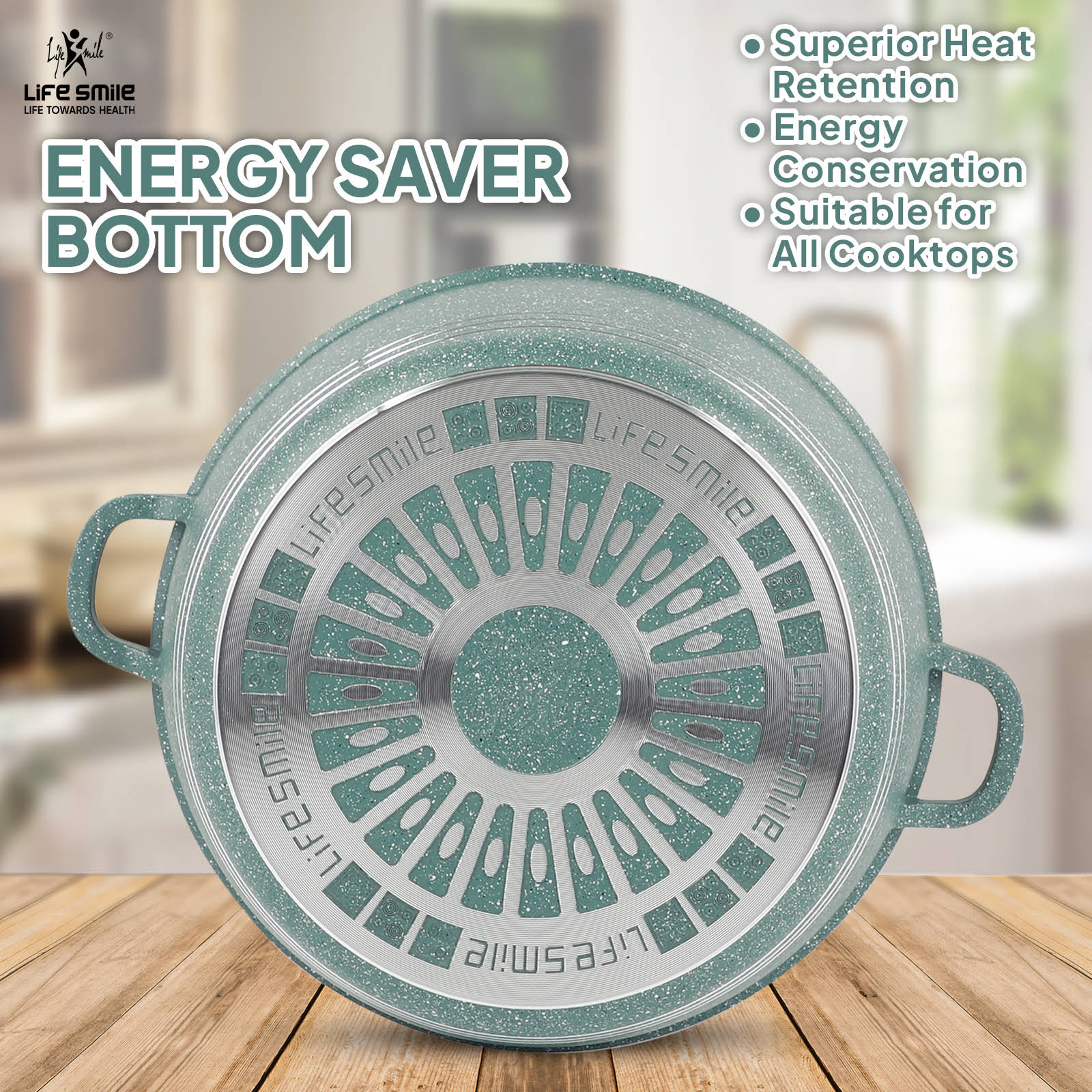 Life Smile Granite Nonstick Casserole Set with Glass Lid LIFEP7-6-3-GREEN