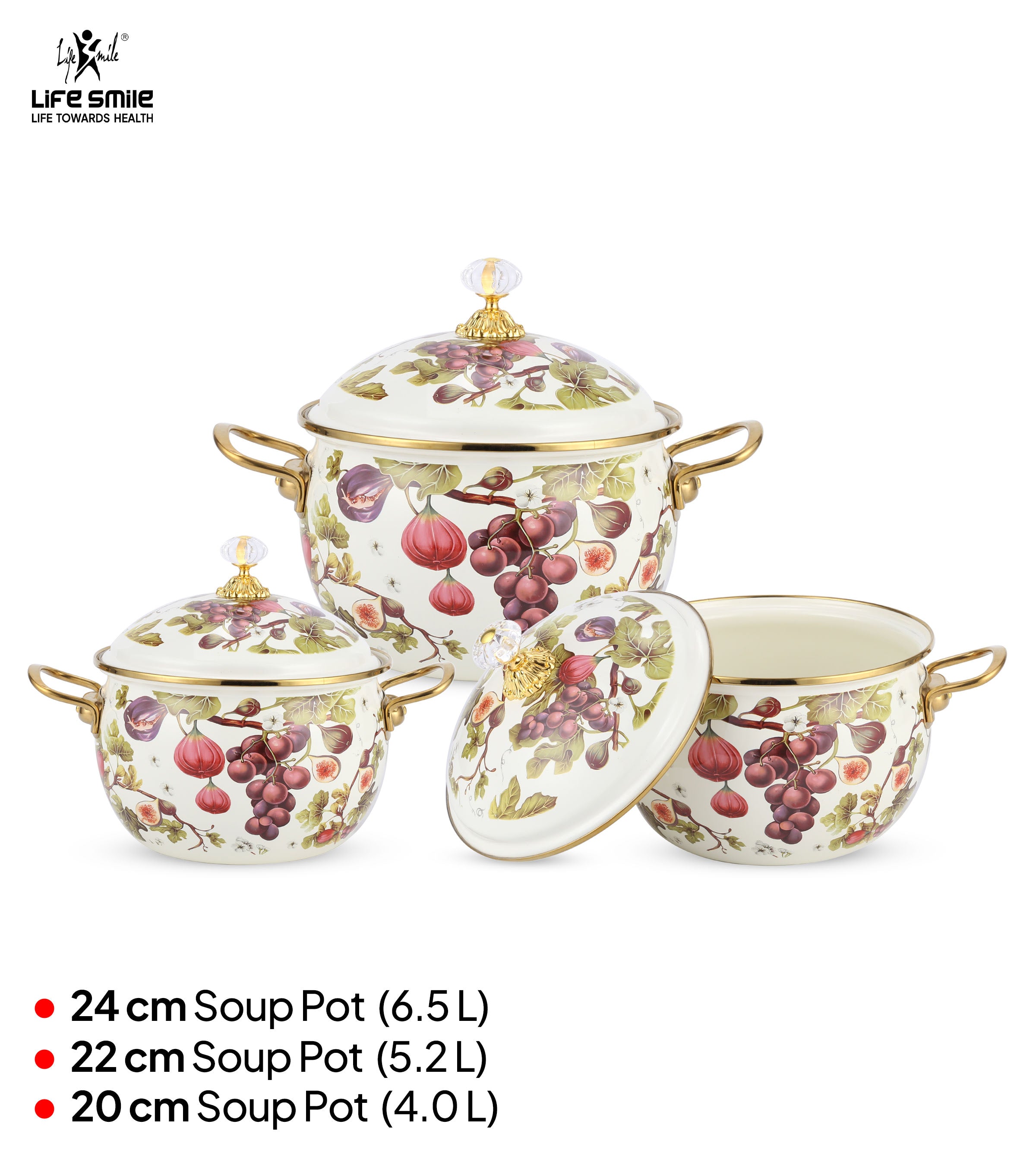 Life Smile Enamel Kitchen Cooking Pot Set with Lid 6Pcs NMLP-2G-F2