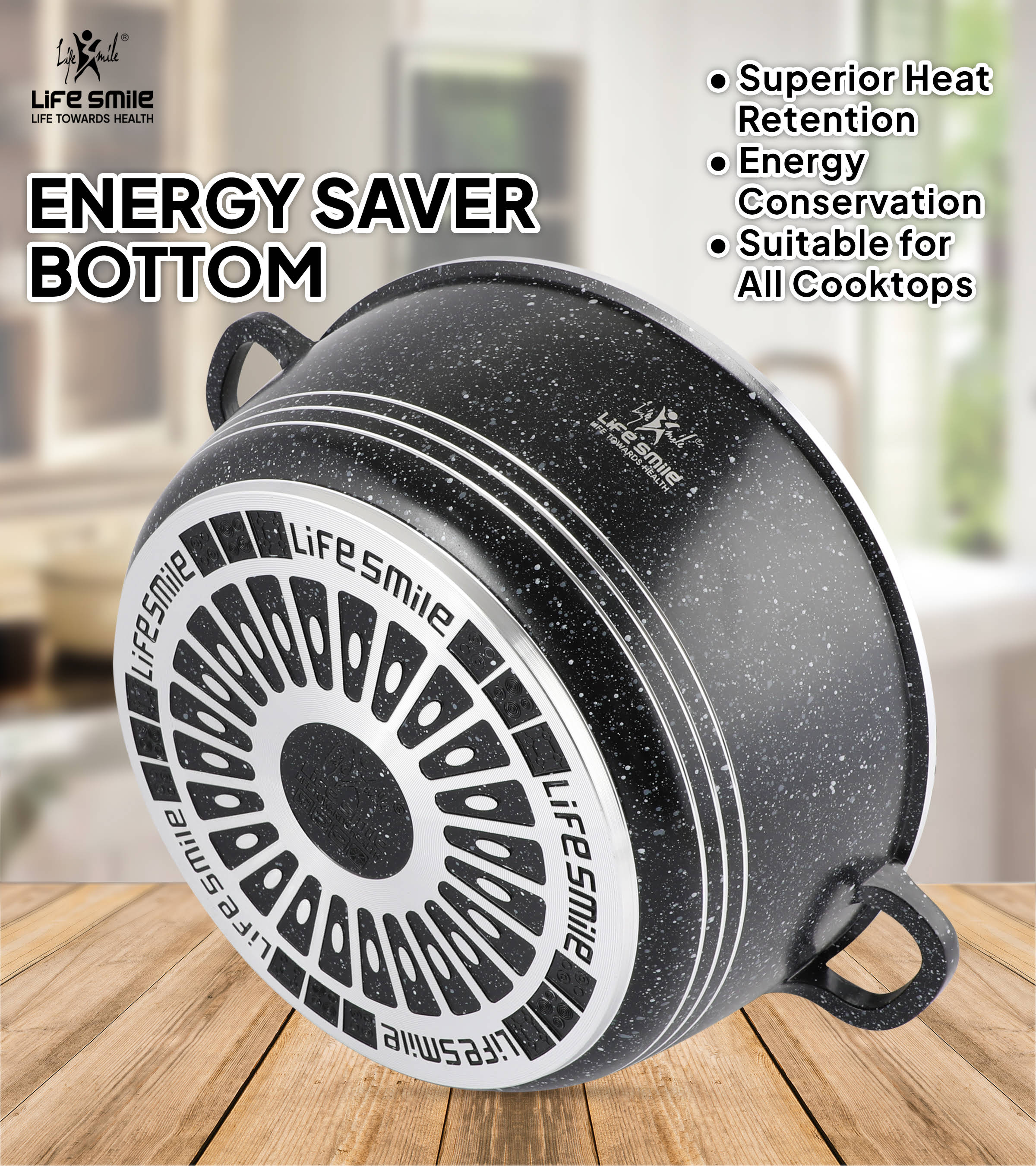 Life Smile 6 Pcs Nonstick Oven Safe Kitchen Cooking Pot Set LIFEP17-3-BLACK