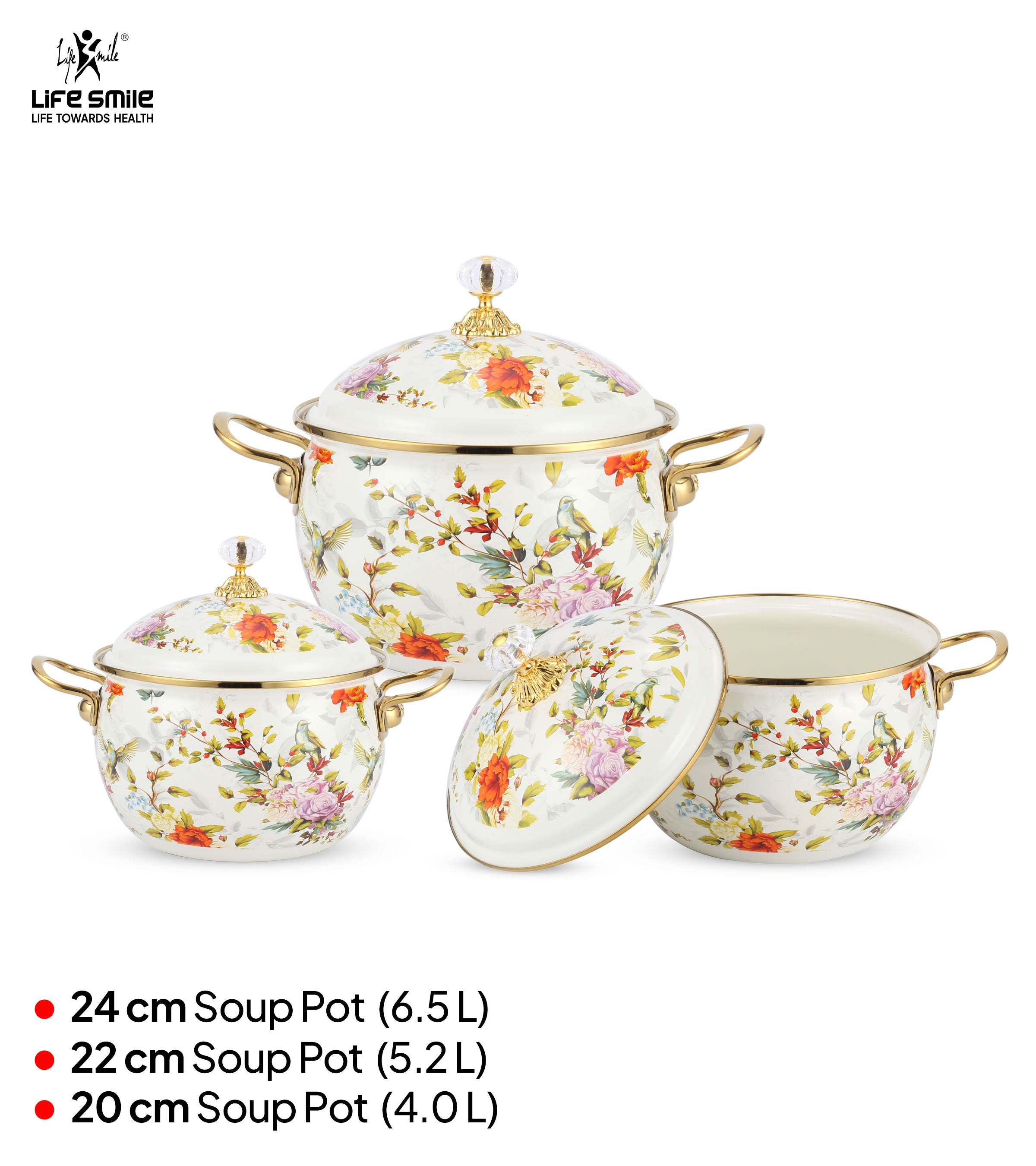 Life Smile Enamel Kitchen Cooking Pot Set with Lid 6Pcs NMLP-2G-F1