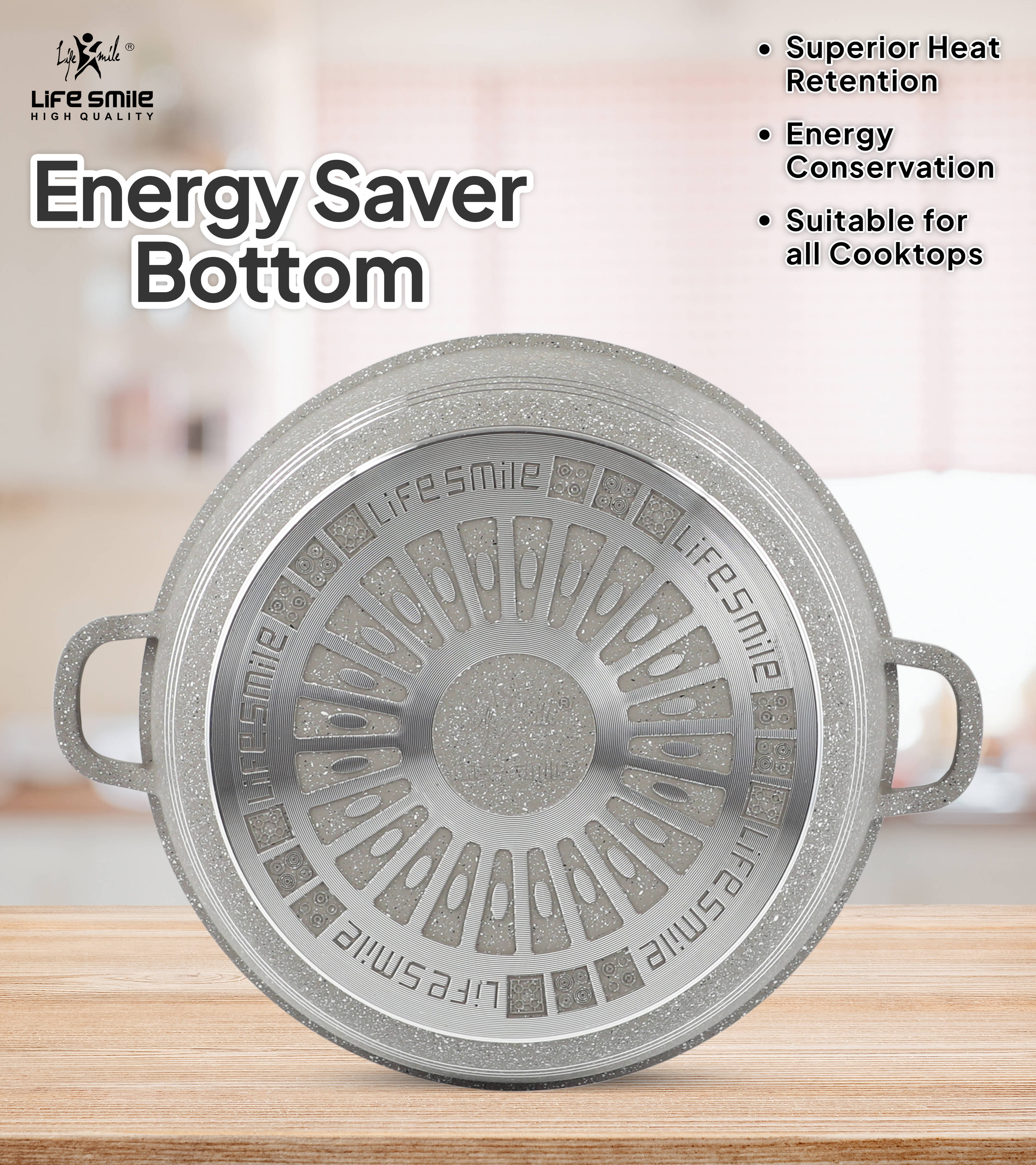 Life Smile Nonstick Casserole Set with Glass Lid LIFEP7-3-GRAY