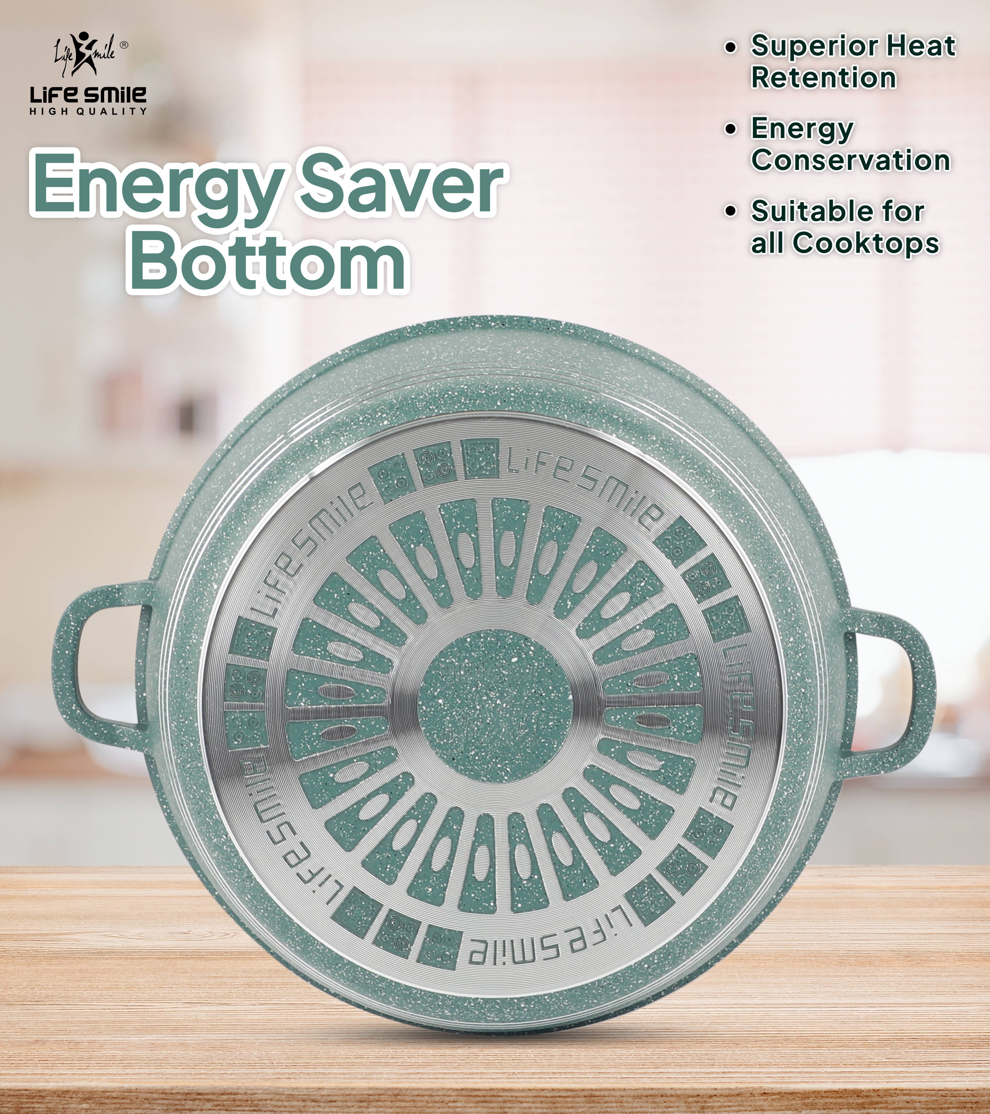 Life Smile Nonstick Casserole Set with Glass Lid LIFEP7-3-GREEN