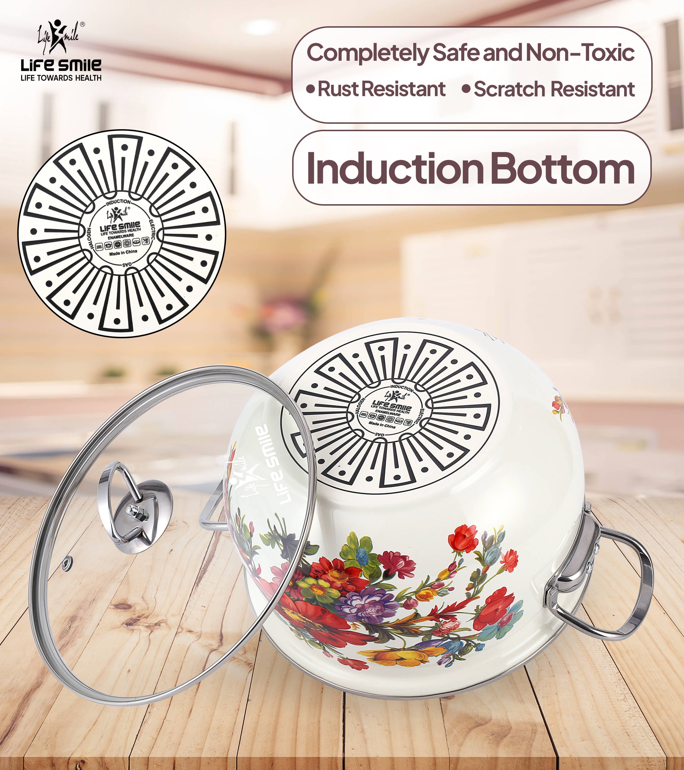 Life Smile Enamel Kitchen Cooking Pot Set with Lid 10Pcs NMLP-10S-F3