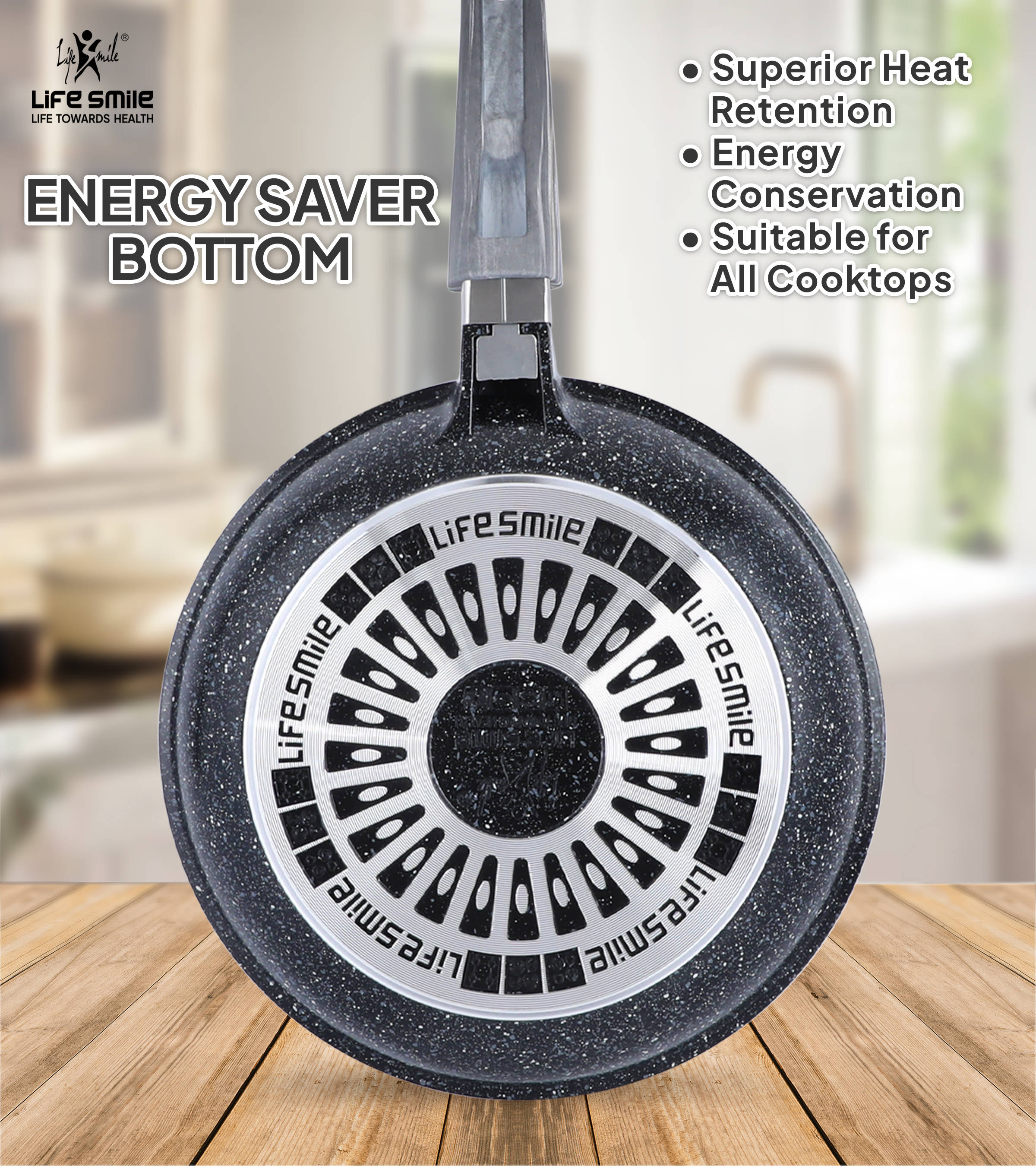 Life Smile Non-Stick Frying Pan Set of 3 with Heat Resistant Handle 2FP17SET-BLACK