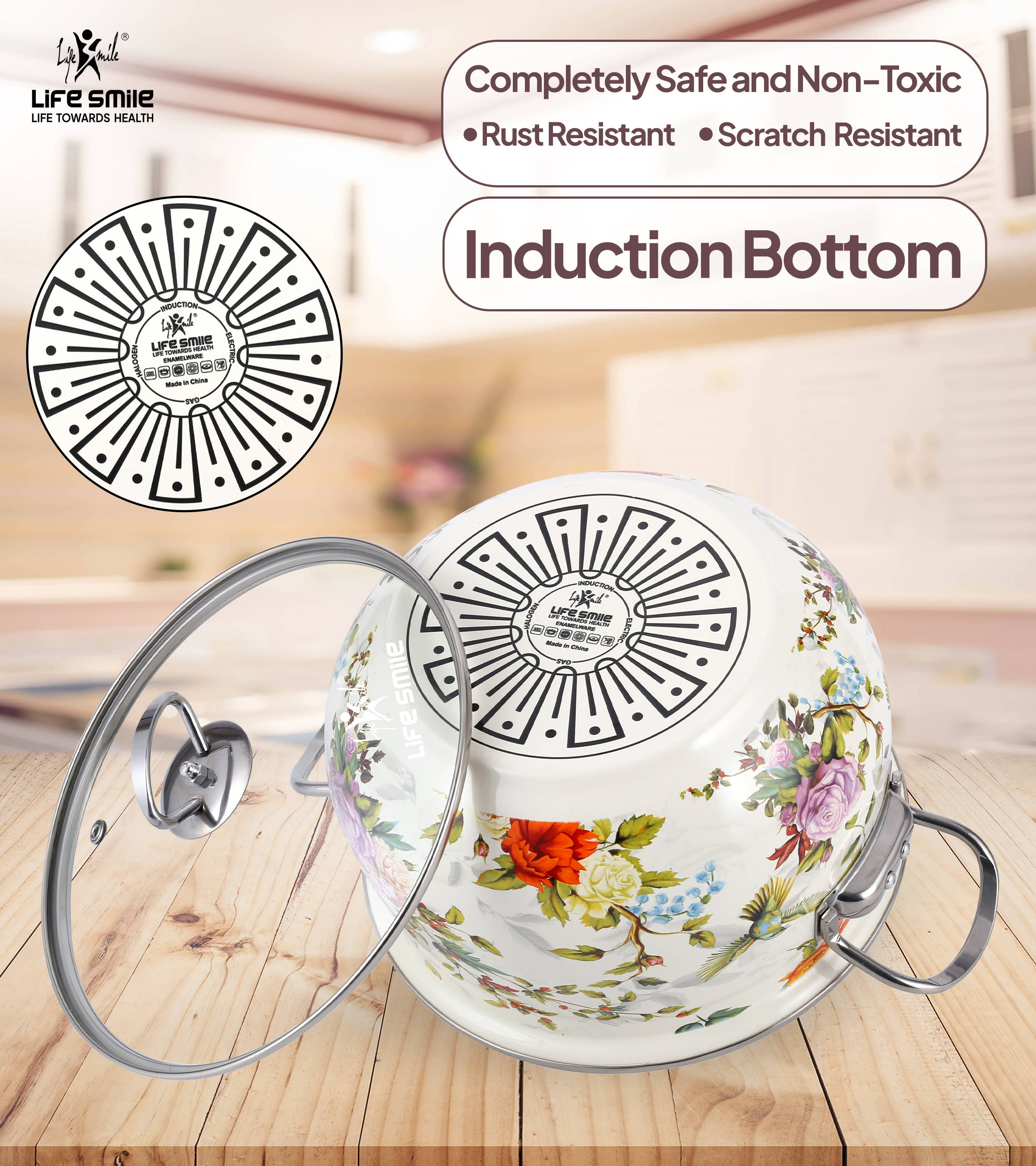 Life Smile Enamel Kitchen Cooking Pot Set with Lid 10Pcs NMLP-10S-F1