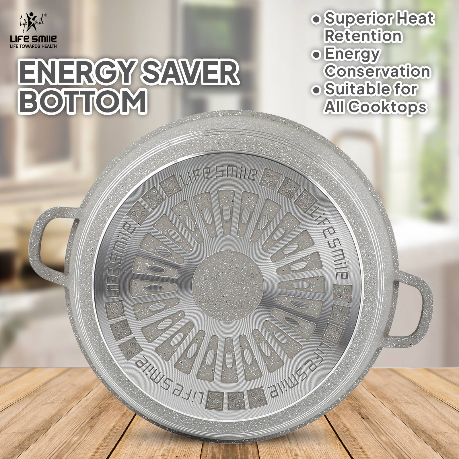 Life Smile Granite Nonstick Casserole Set with Glass Lid LIFEP7-6-3-GRAY