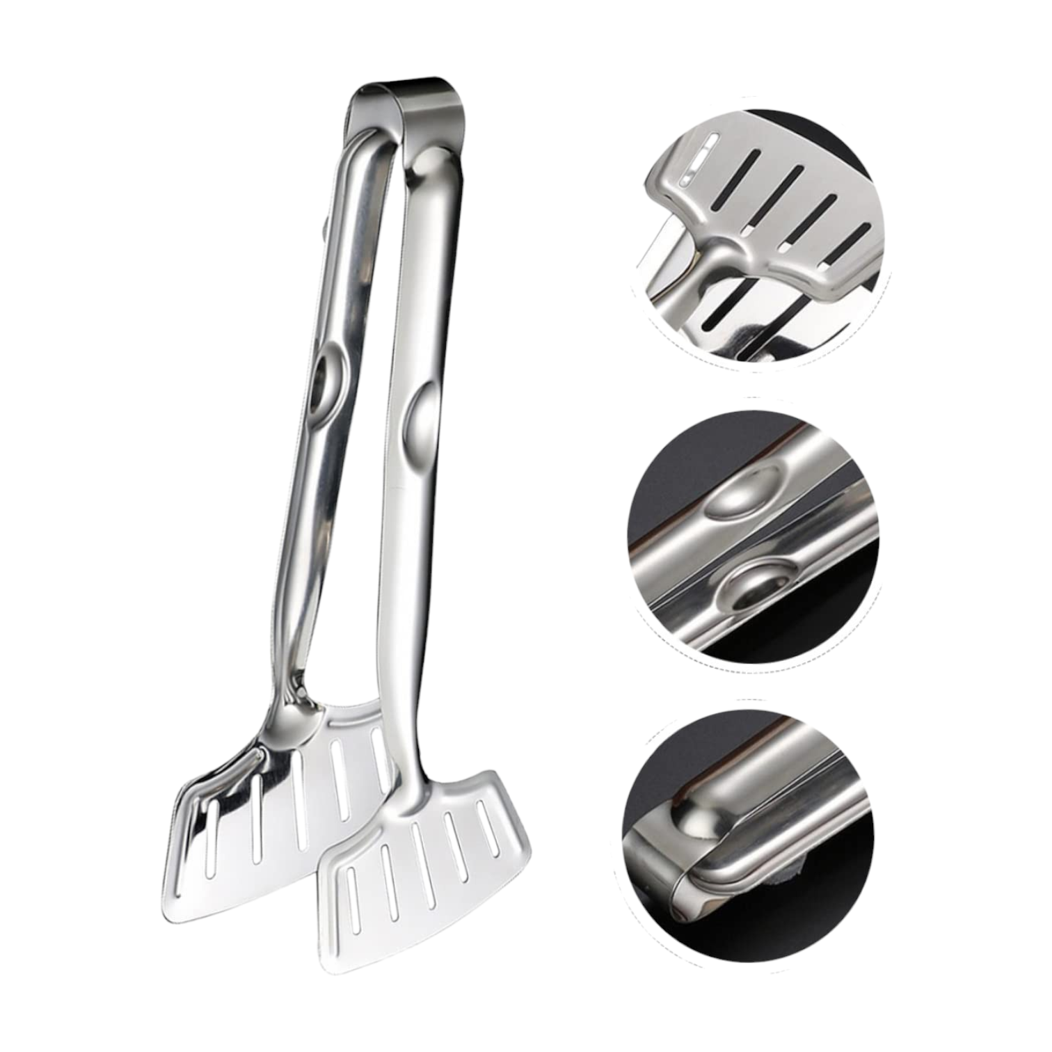 Stainless Steel Grill Tongs with Slotted Spatula Ends – Heavy Duty Kitchen Tongs