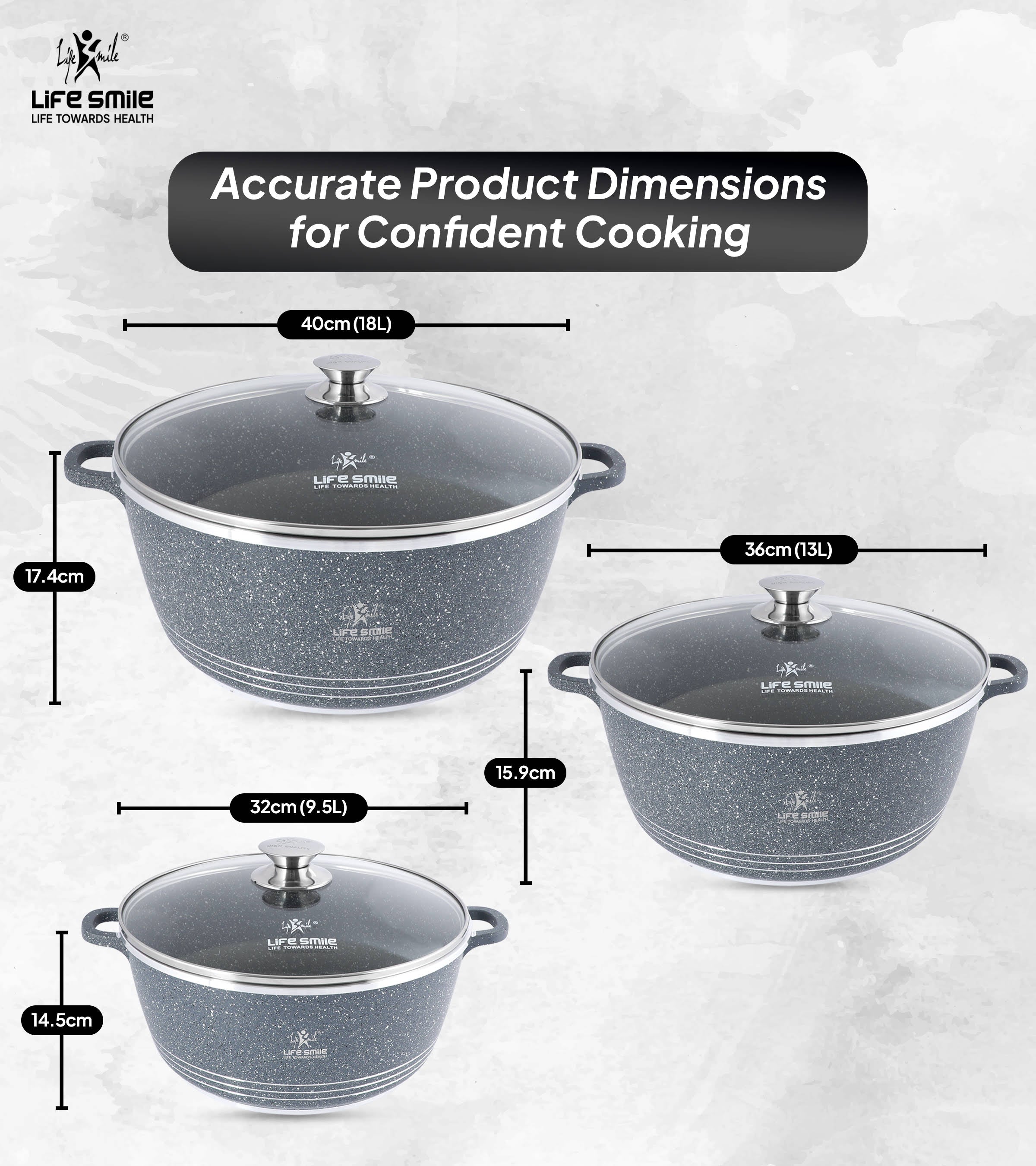 Life Smile 6 Pcs Non Stick Oven Safe Kitchen Cooking Pot Set LIFEP17-3-BLUE