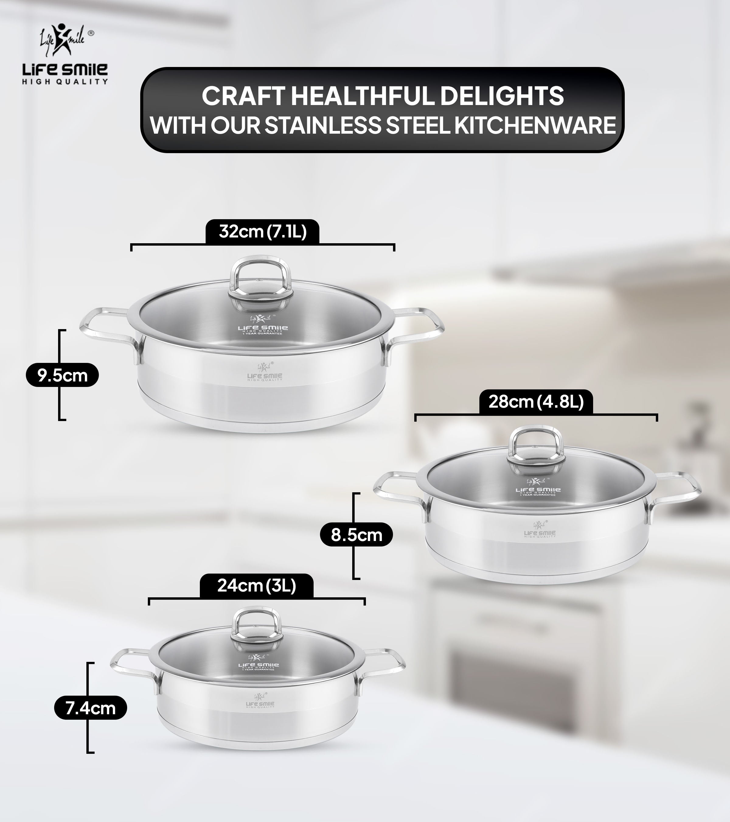Life Smile Stainless Steel Cookware Set LIFEP12SHR-6-3SILVER