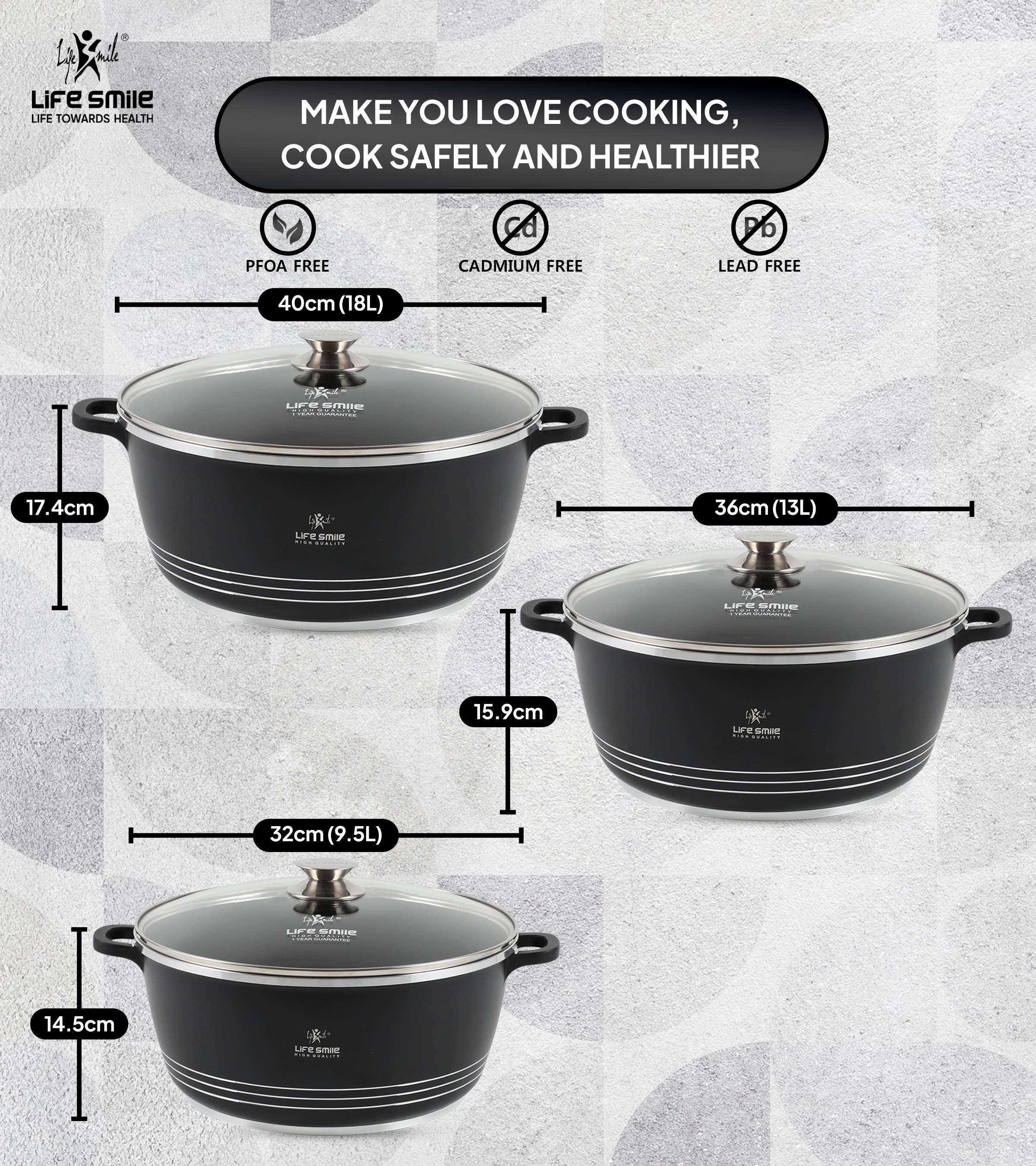 Life Smile Nonstick Cooking Pots LUP-3BB