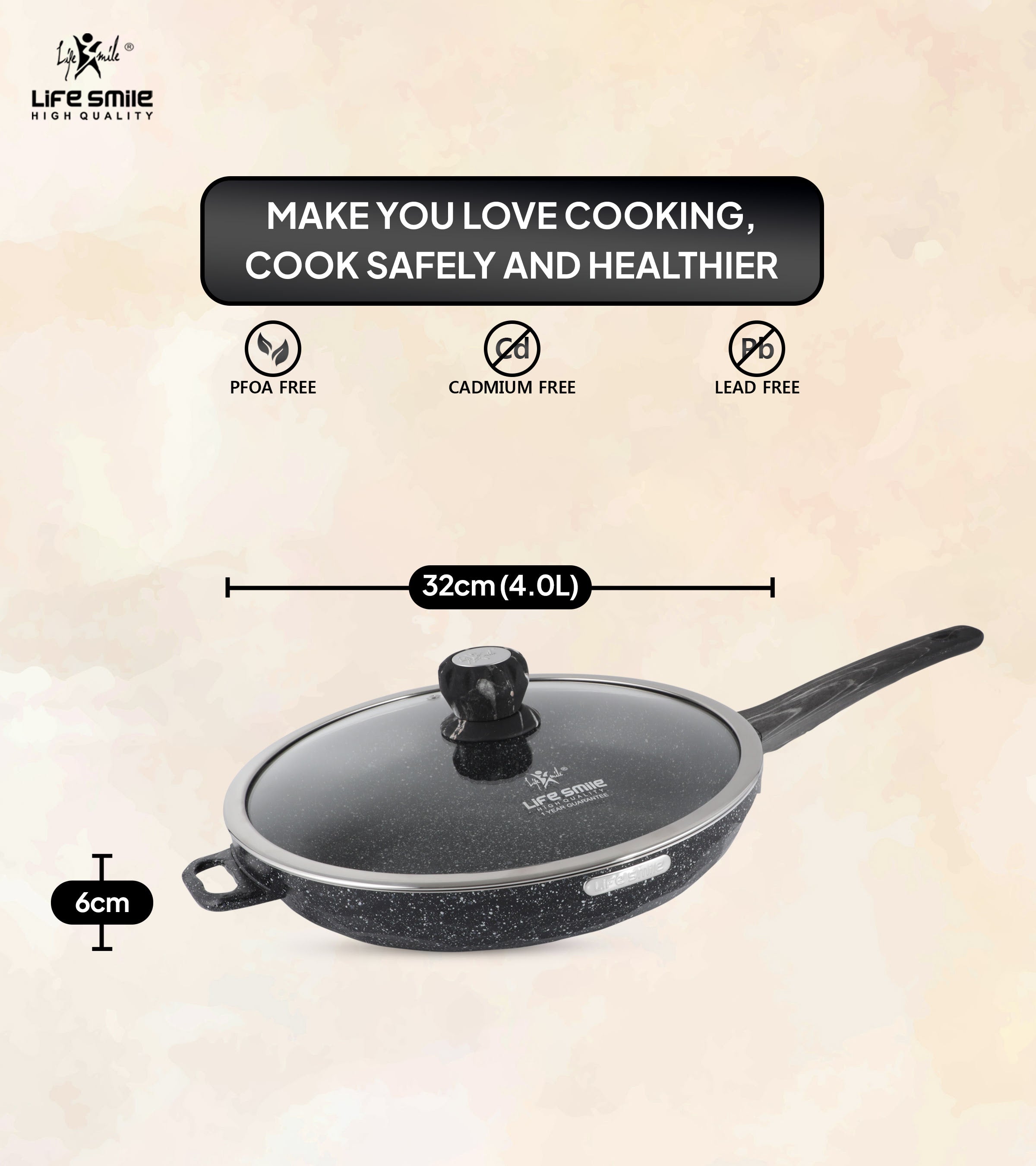 Life Smile Nonstick Frypan FLCM7F-32-BLACK