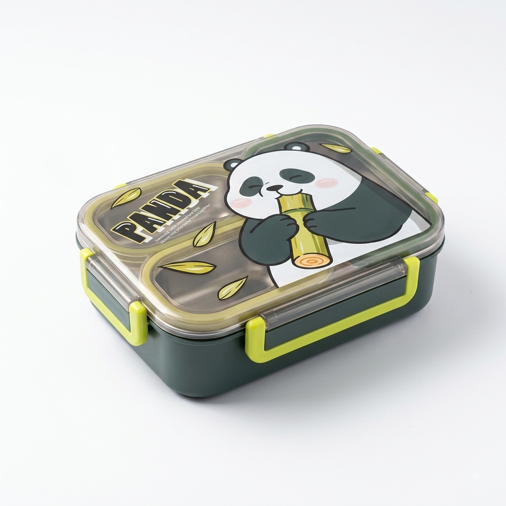 Panda Kids Lunch Box 3 Compartment Leakproof with Transparent Lid - 4834 Panda