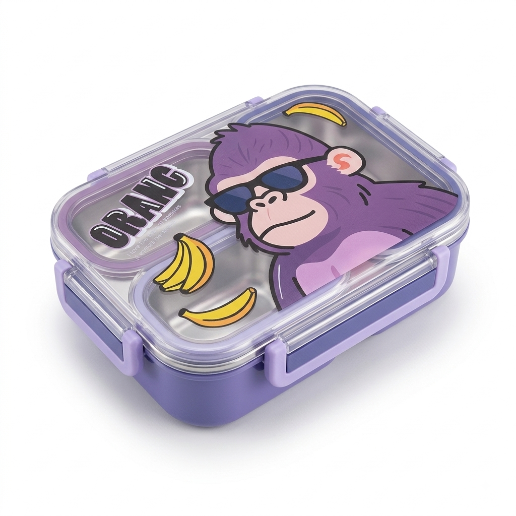 Orang Kids Lunch Box 3 Compartment Leakproof with Transparent Lid - 4834