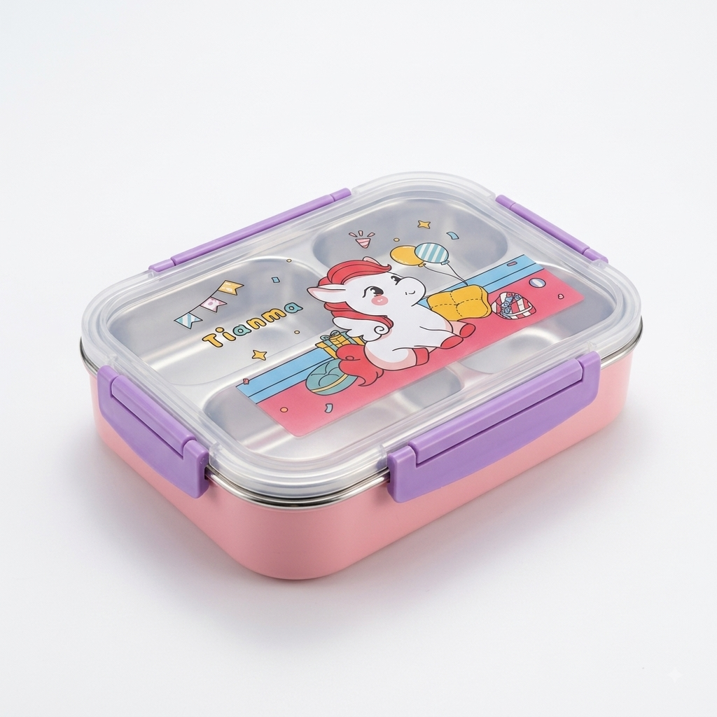 Unicorn Kids Lunch Box - 3 Compartment Leakproof with Transparent Lid - 4835