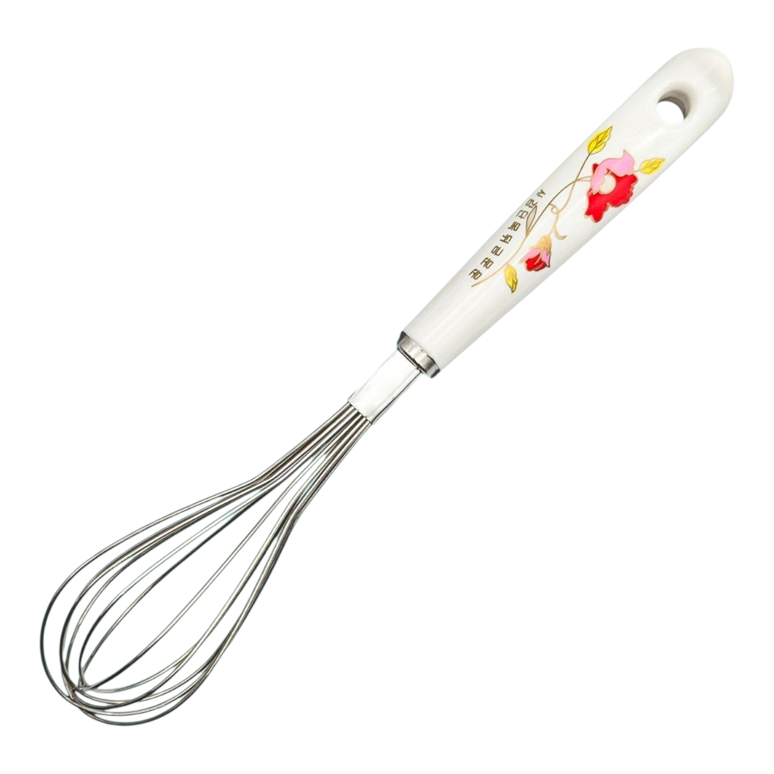 Stainless Steel Egg Beater with Floral Handle
