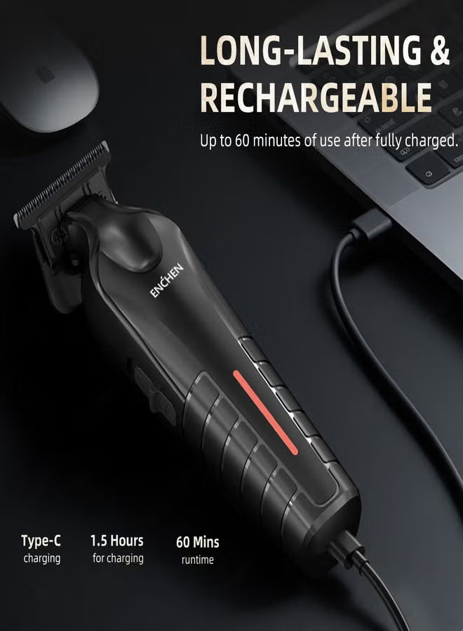 Enchen Professional Hair Trimmer – Zero-Gap T-Blade with 5000 RPM Motor, USB Type-C Rechargeable - SHARP 6