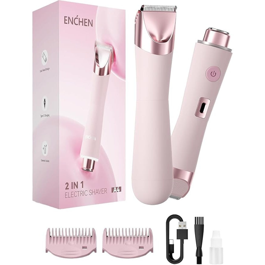 Enchen 2-in-1 Electric Shaver for Women – Dual Head Body Trimmer & Shaver with Ceramic Blades, Pink - A4