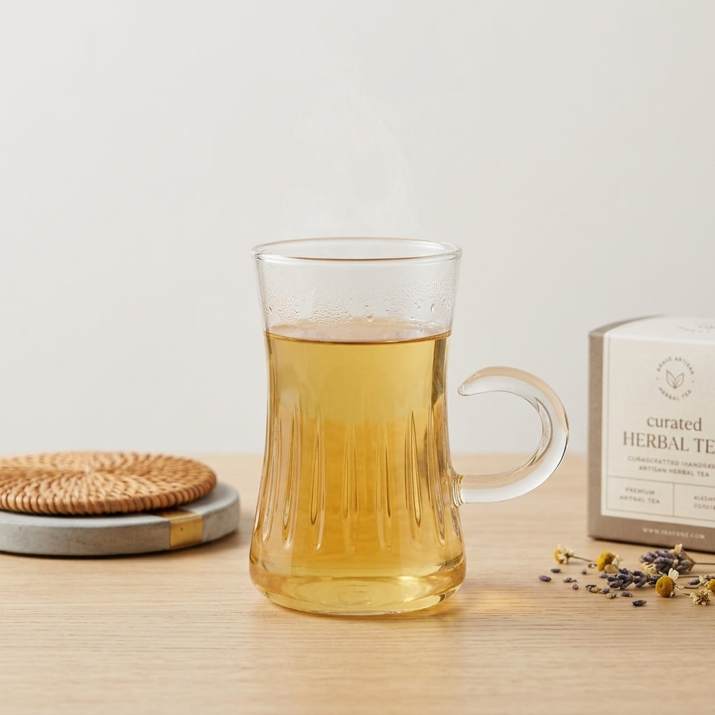 Clear Glass Tea Mug with Handle – Ribbed Coffee & Beverage Cup - BL059