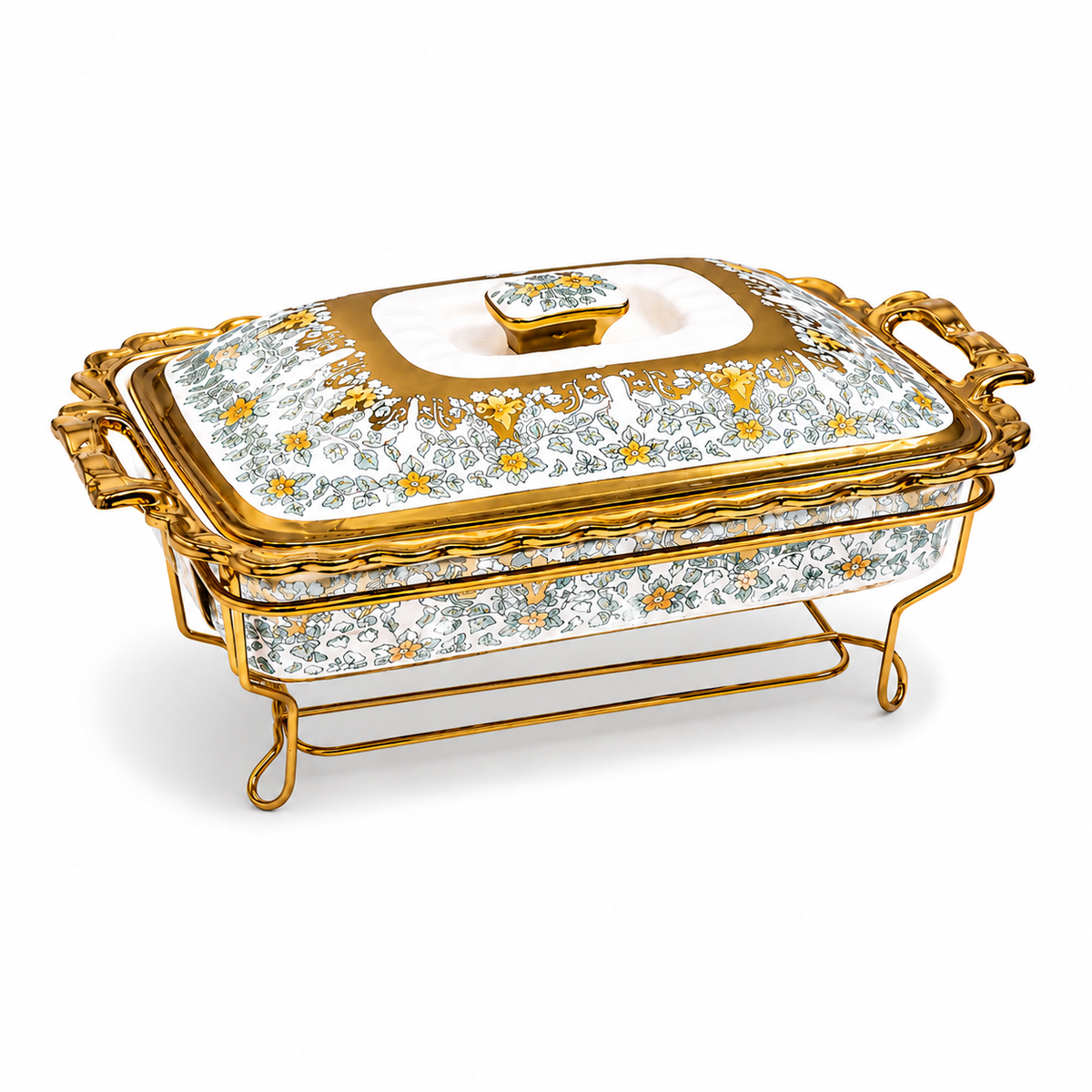 Luxury Gold Floral Serving Dish with Lid and Stand- BL0801