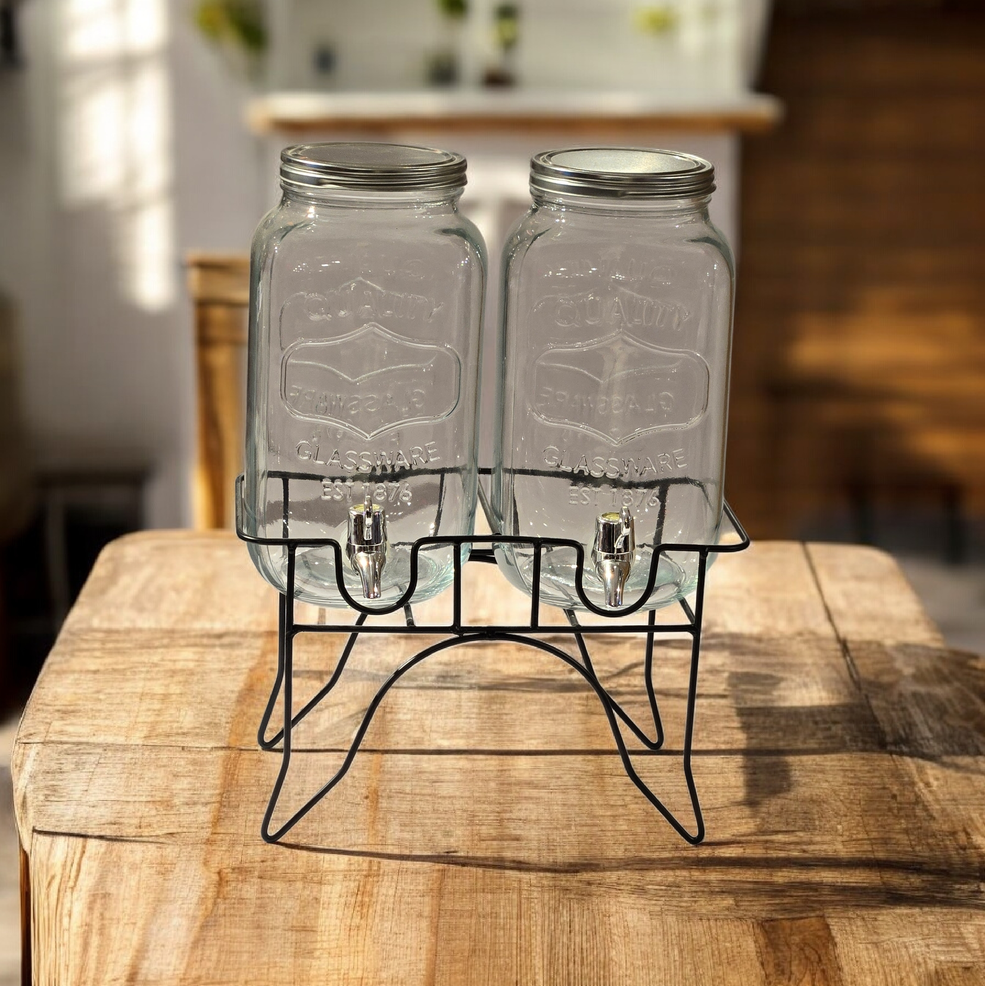 Double Glass Beverage Dispenser with Stand & Tap 3.8L BL0747