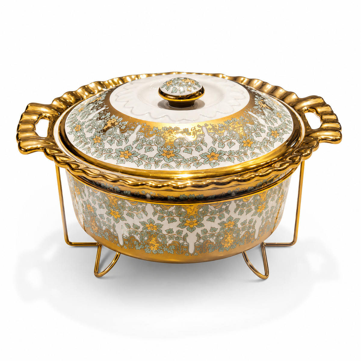 Royal Gold Floral Chafing Dish with Stand & Lid