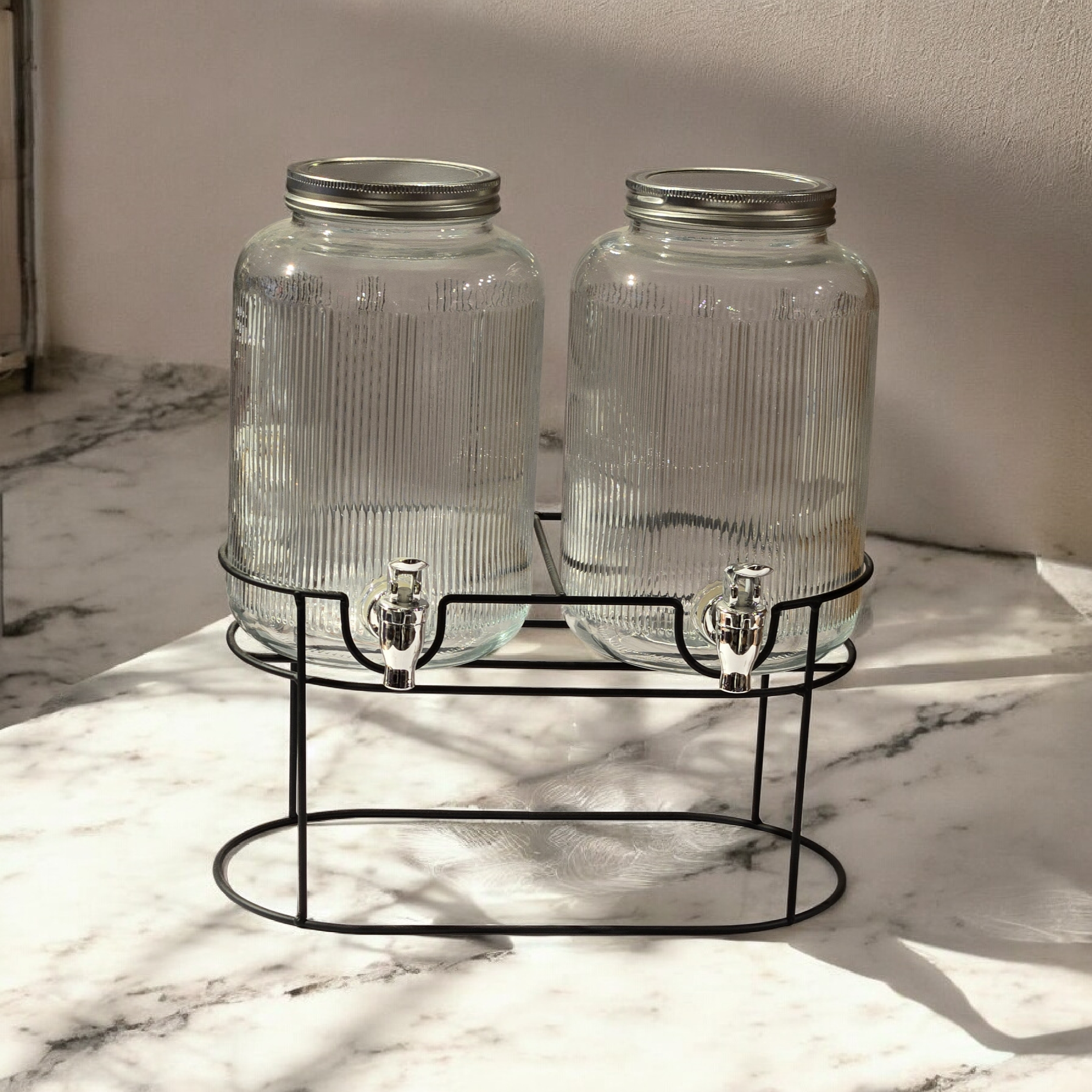 Double Glass Beverage Dispenser with Stand & Tap 3.8L BL2962