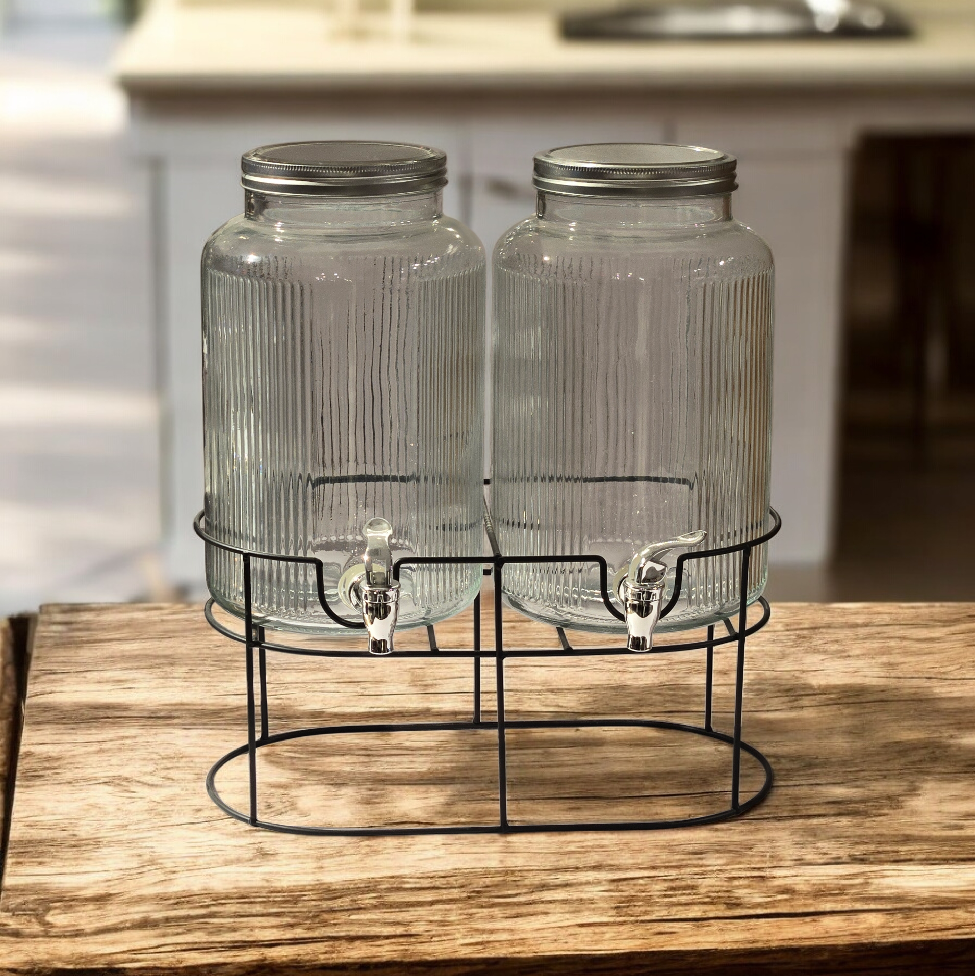 Double Glass Beverage Dispenser with Stand & Tap 5.5L BL2965