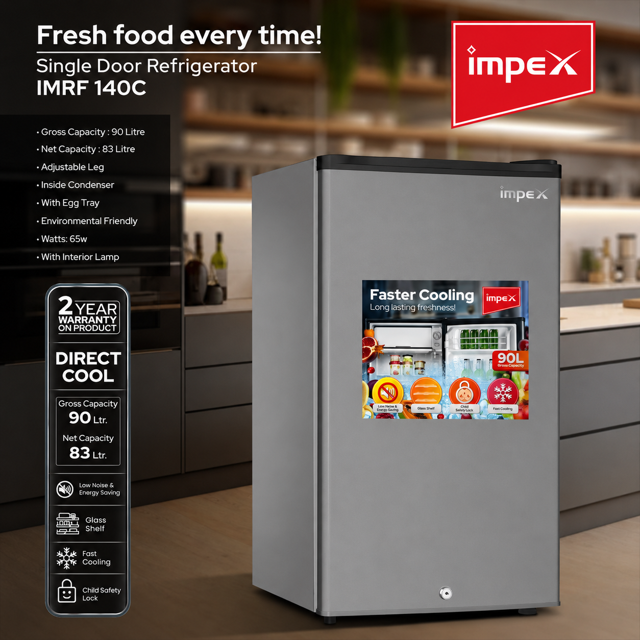 Impex 90L Single Door Refrigerator (IMRF140C)