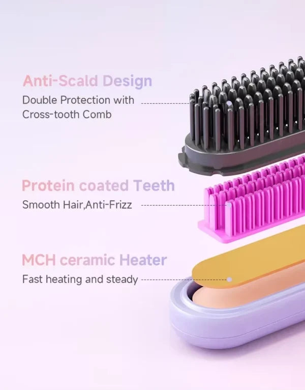 Enchen Cordless Hair Straightener Brush – Dual-Use Straightener & Curler with 4 Temperature Settings - H100