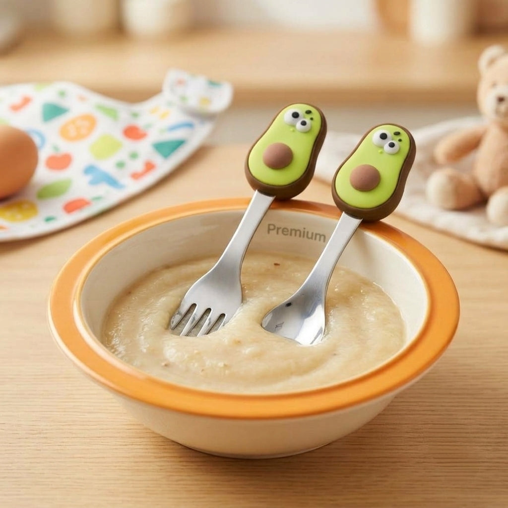 Kids Avocado Spoon & Fork Set - Cute Baby Feeding Utensils - 3814 KIDS