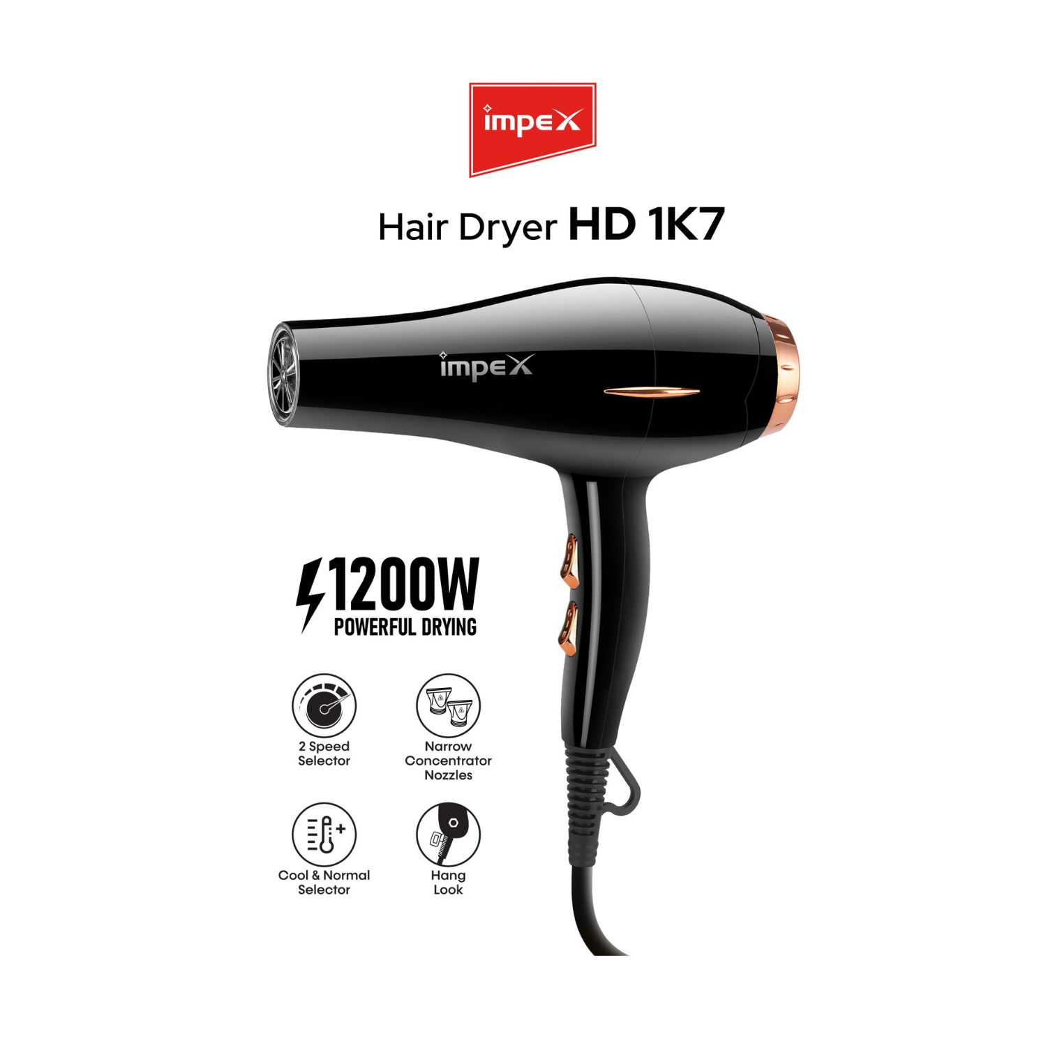 Impex Hair Dryer – 1200W – HD 1K7