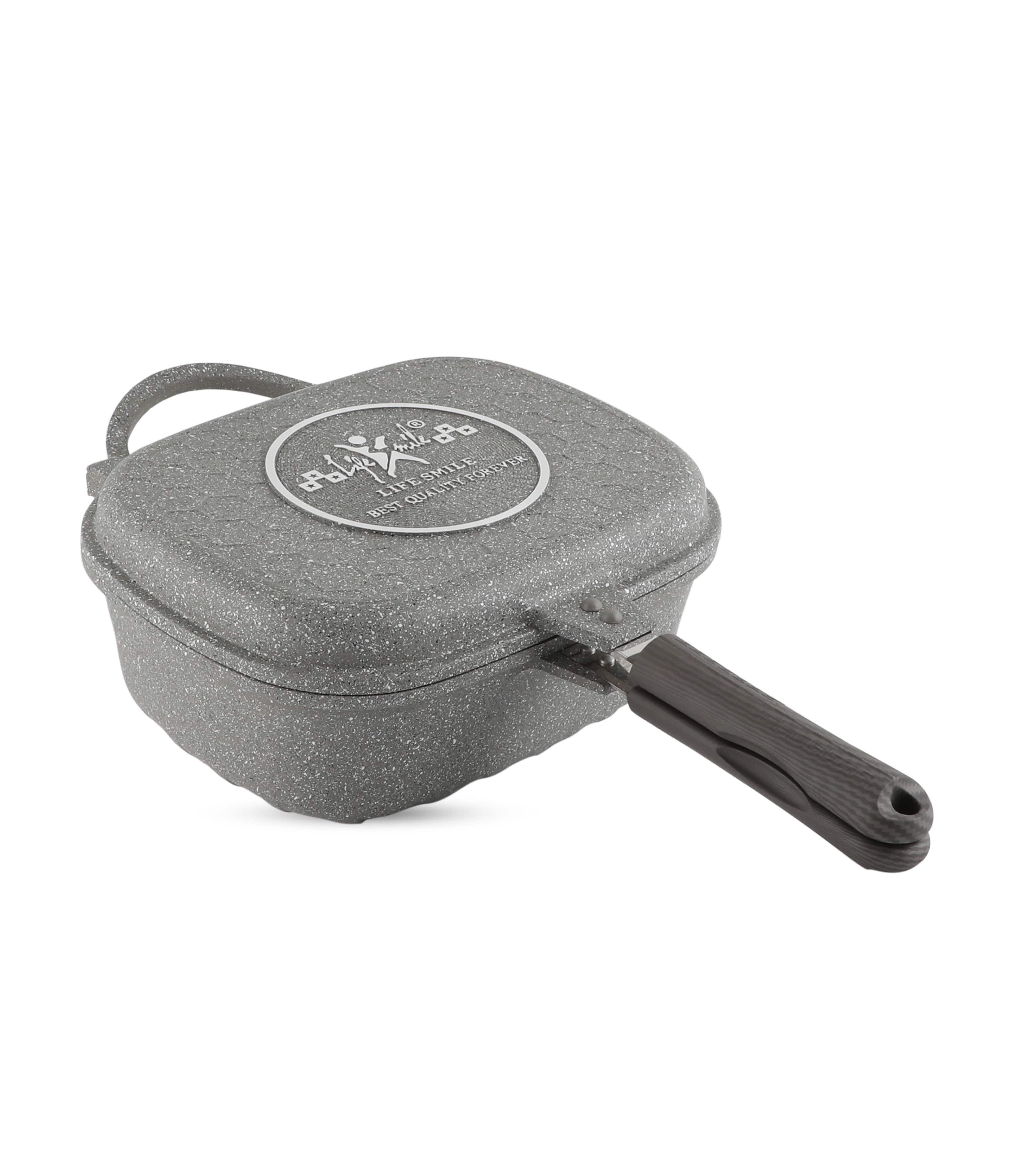 Life Smile Double Sided Grill Pan with Magnetic Lock & Steam Vent LIFEP72-30-GRAY