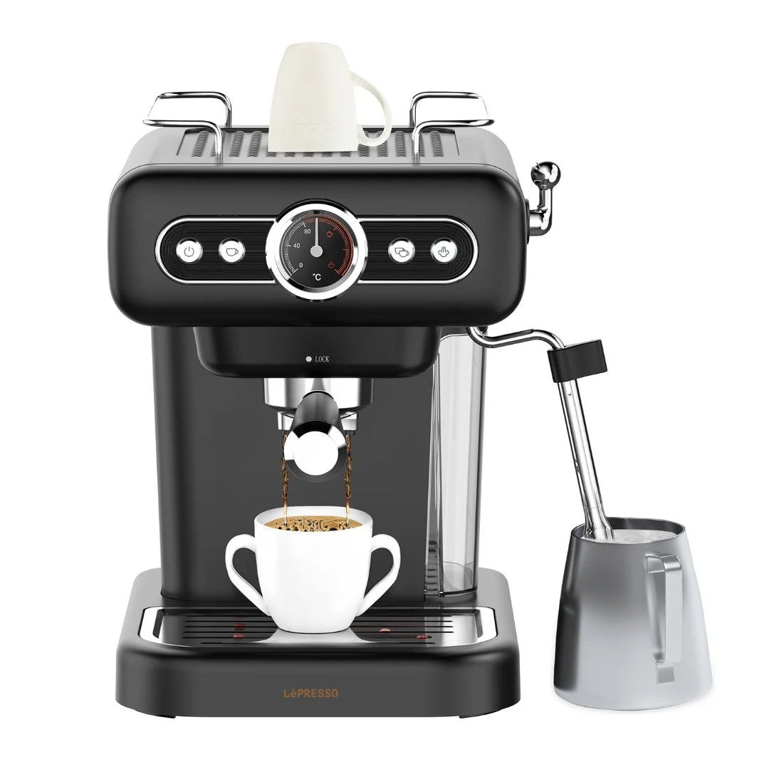 LePresso Retro Espresso Machine Boiler Gauge And Milk Steamer-Black - LPCFFM0012-BK