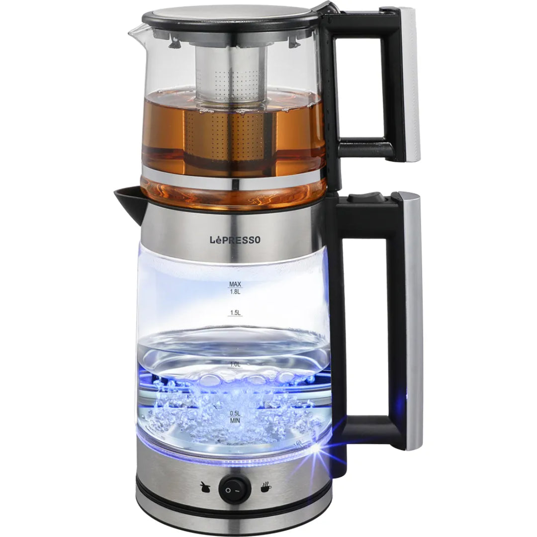 Lepresso Turkish Tea Glass Kettle - 1.8L Electric Kettle with Detachable Tea Filter & Auto Shut Off Black - LPCFFM0020