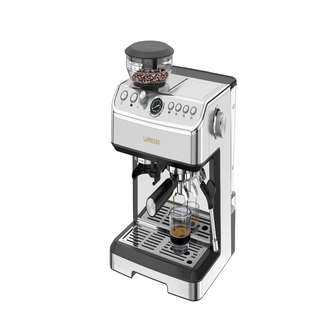Lepresso Espresso Machine - 20 Bar Espresso Maker with Built-In Conical Grinder & Steam Wand - LPCFFM0038
