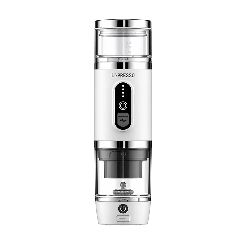 LePresso 4-in-1 Portable Coffee Machine – 20 Bar Espresso Maker with Milk Frother, Coffee Powder & Capsule Compatible - White - LPCFFM4IN1WH