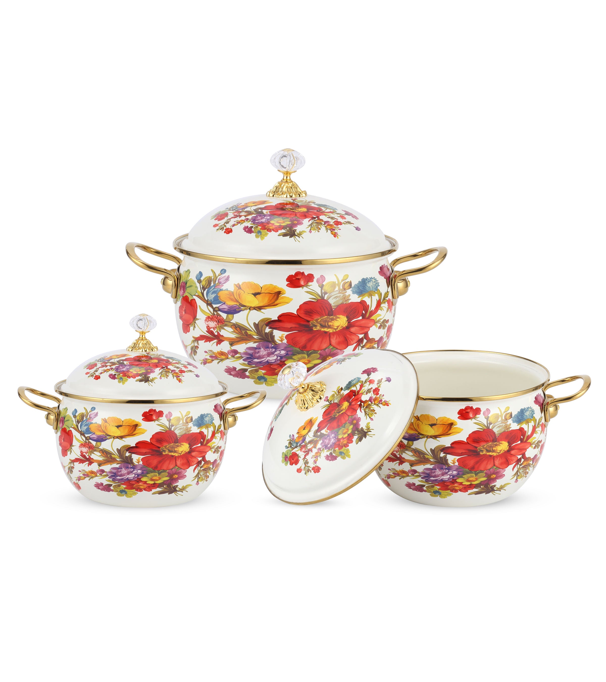 Life Smile Enamel Kitchen Cooking Pot Set with Lid 6Pcs NMLP-2G-F3