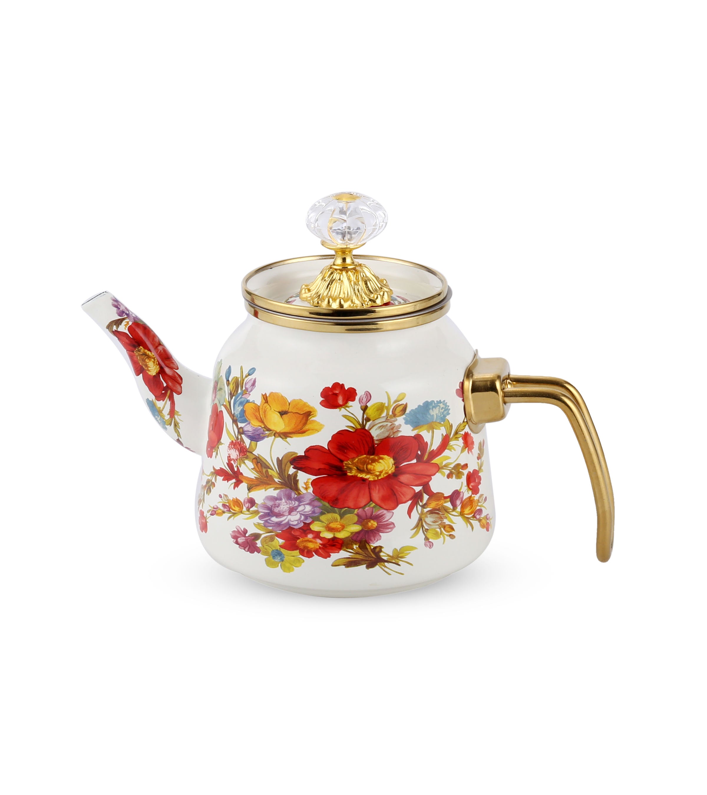 Life Smile Enamel Kettle with Flower Design and Golden Handle 1L NMLTG-1-F3