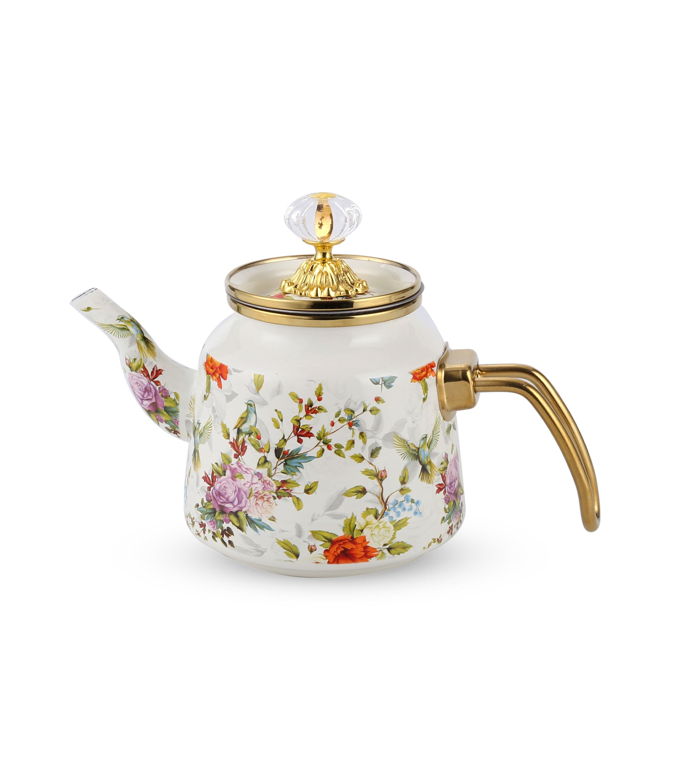 Life Smile Enamel Kettle with Flower Design and Golden Handle 1L NMLTG-1-F1