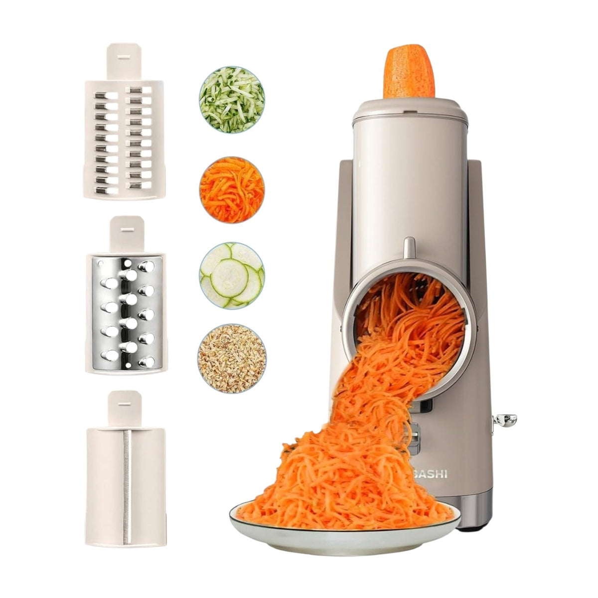 Mebashi Electric Salad Maker - 80W - 7 Interchangeable Blades - Dual Feed Ports - Safety Sensor - ME-SM1001