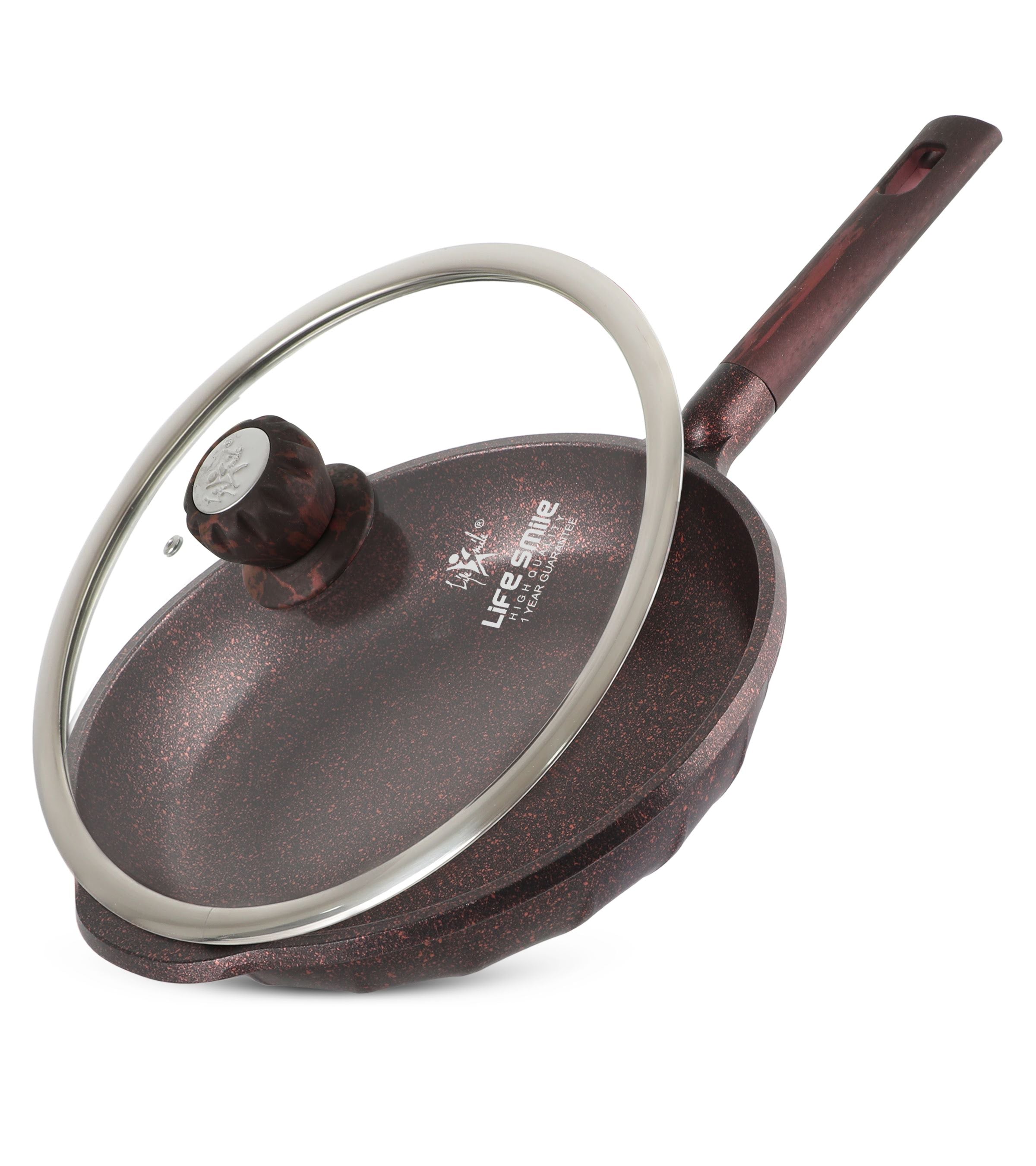 Life Smile Non-Stick Oven Safe Frying Pan with Glass Lid FLCM4F-28-RED