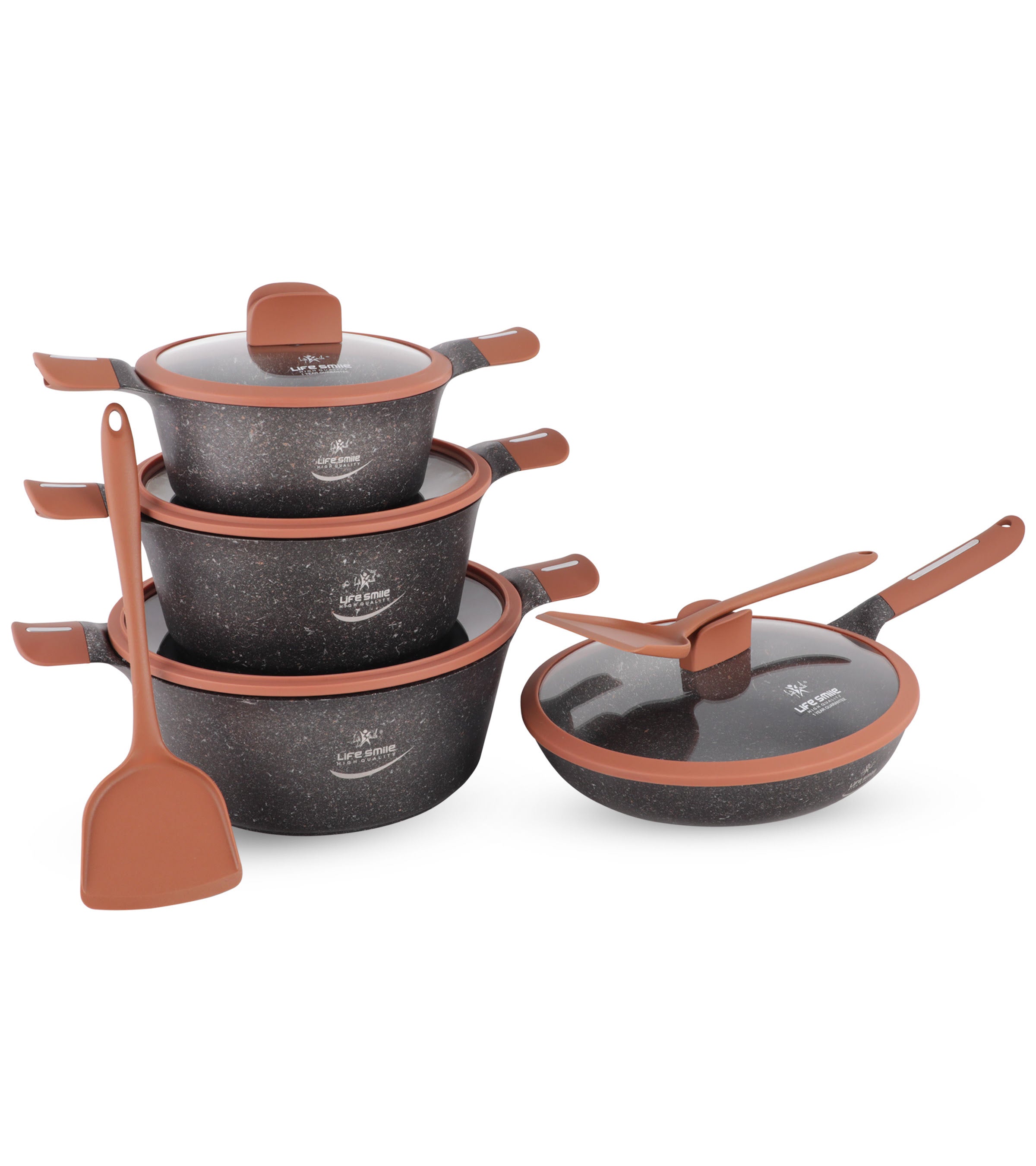 Life Smile Titanium Granite Cookware Set LIFEP14-10T2-DBROWN