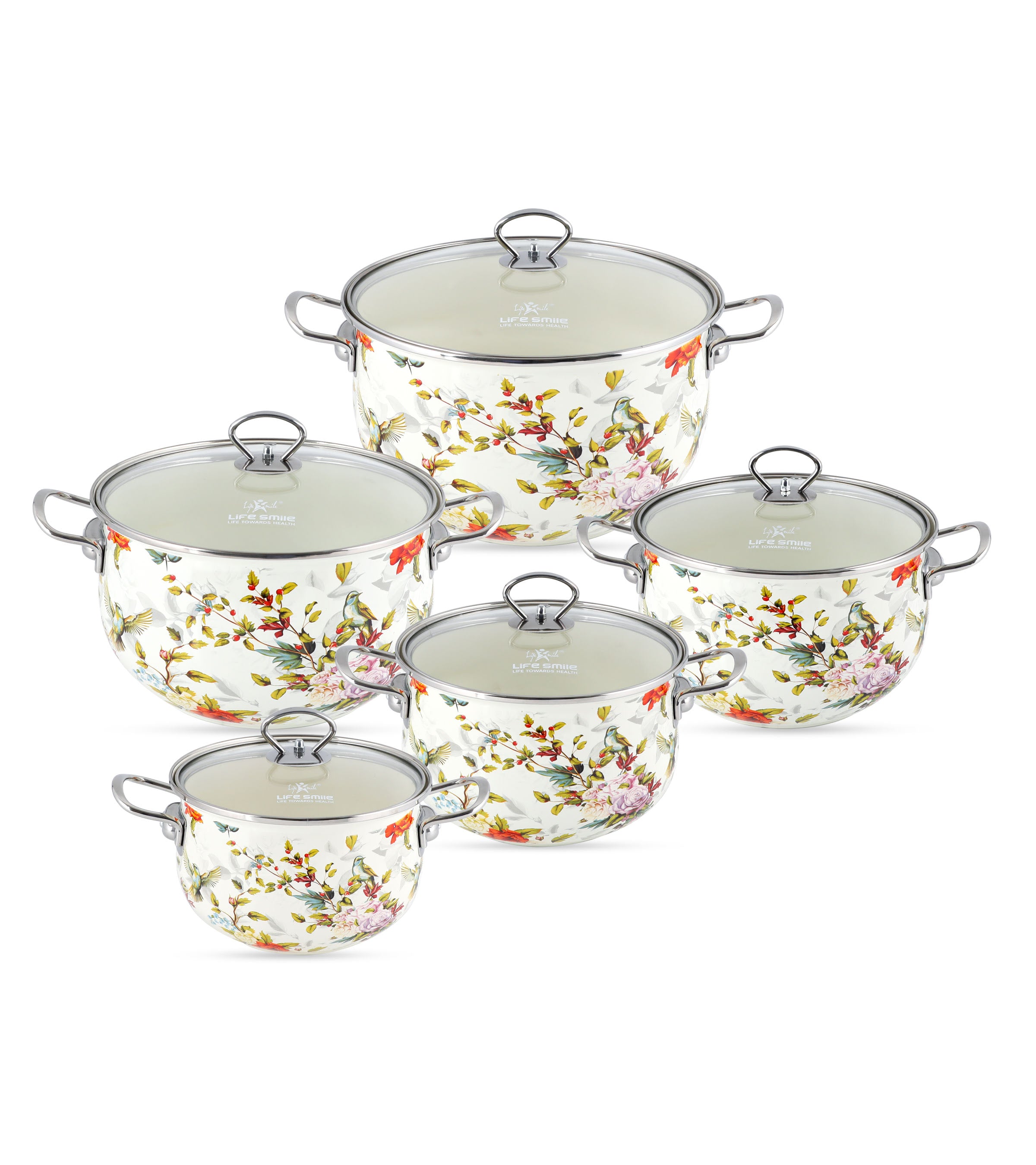 Life Smile Enamel Kitchen Cooking Pot Set with Lid 10Pcs NMLP-10S-F1