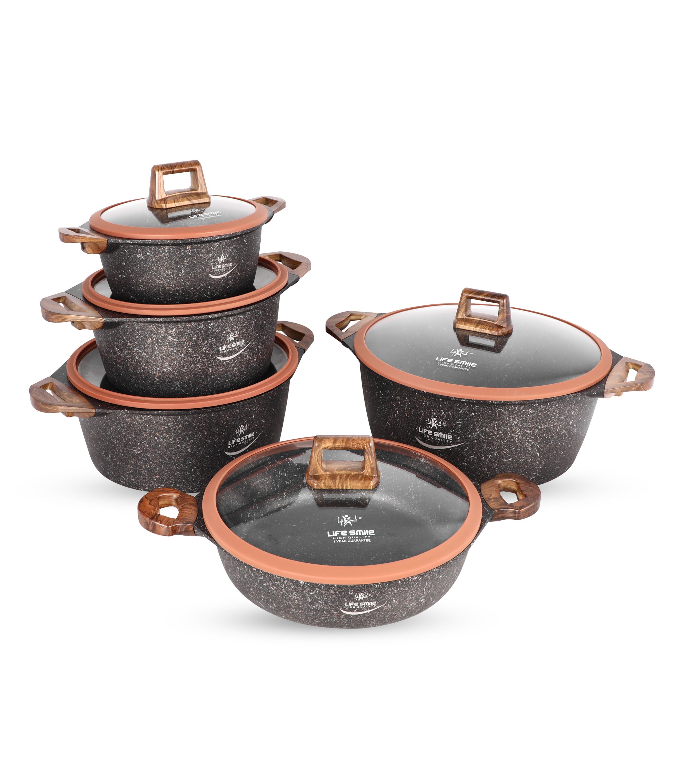 Life Smile Granite Cookware Set LIFEP13N-10-BROWN
