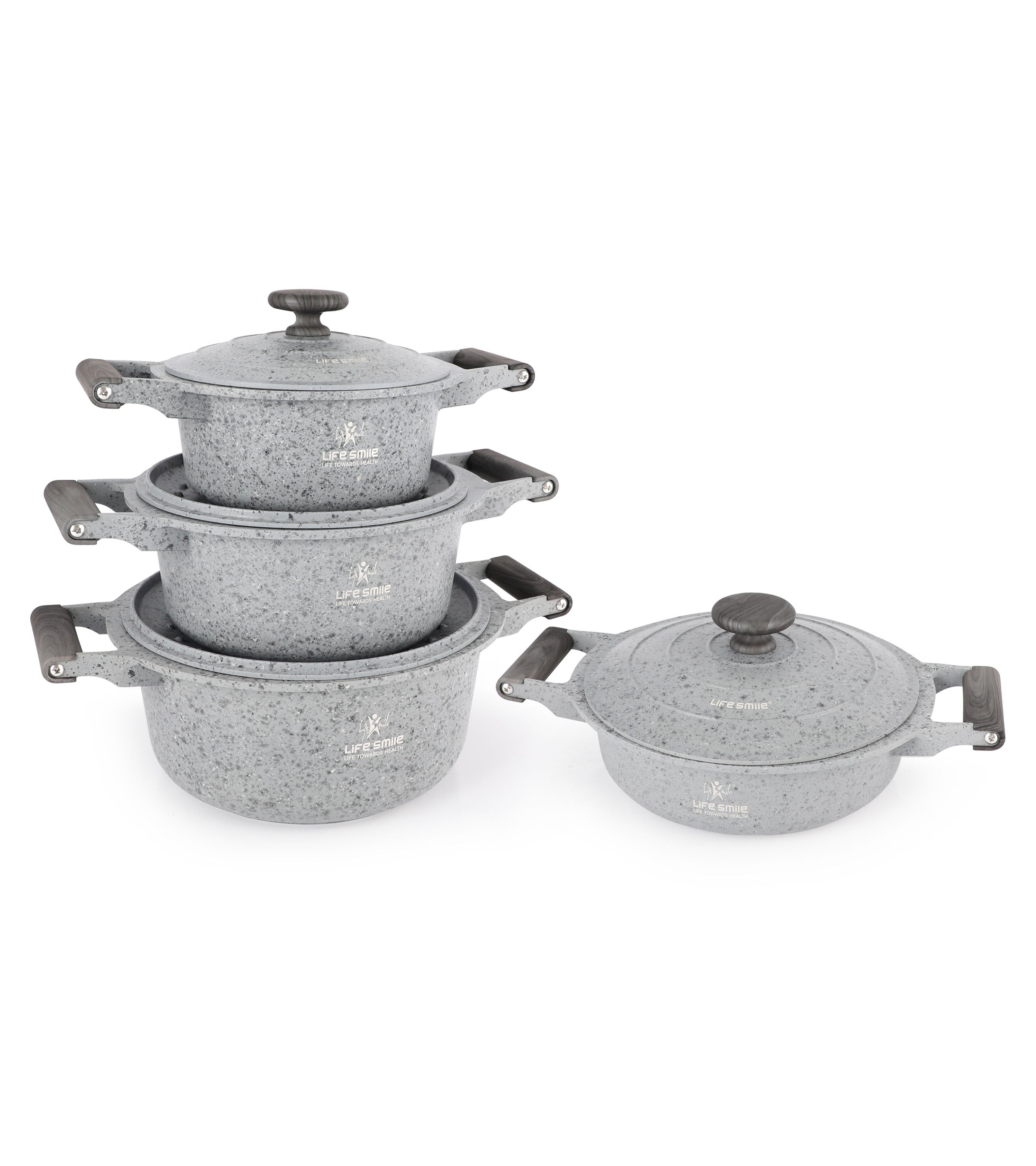 Life Smile 8 Pcs Kitchen Cooking Set with Titanium Coating Induction Bottom LIFEP20SF-8-GRAY