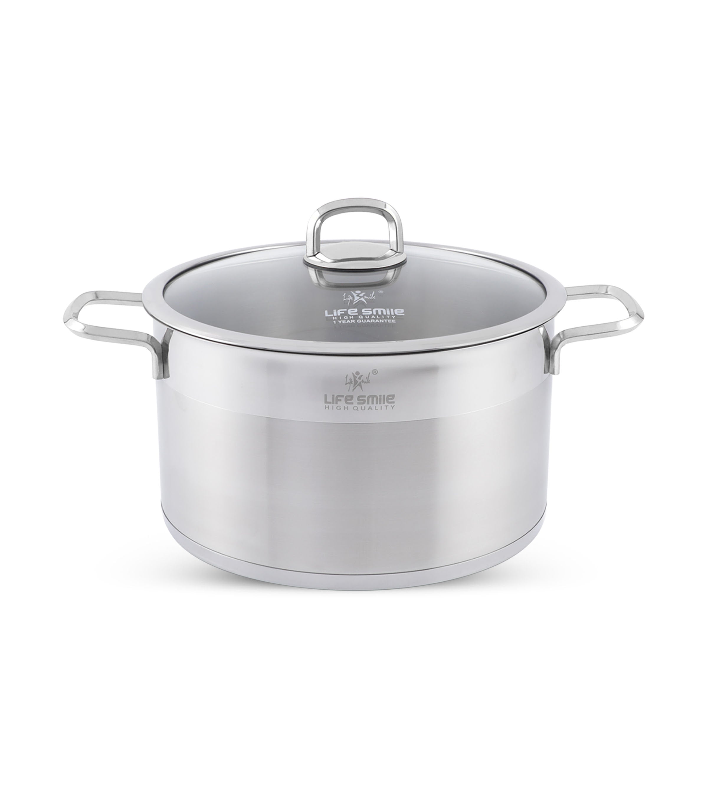 Life Smile 18/10 Stainless Steel Cooking Pot with Glass Lid LIFEP12-28SILVER