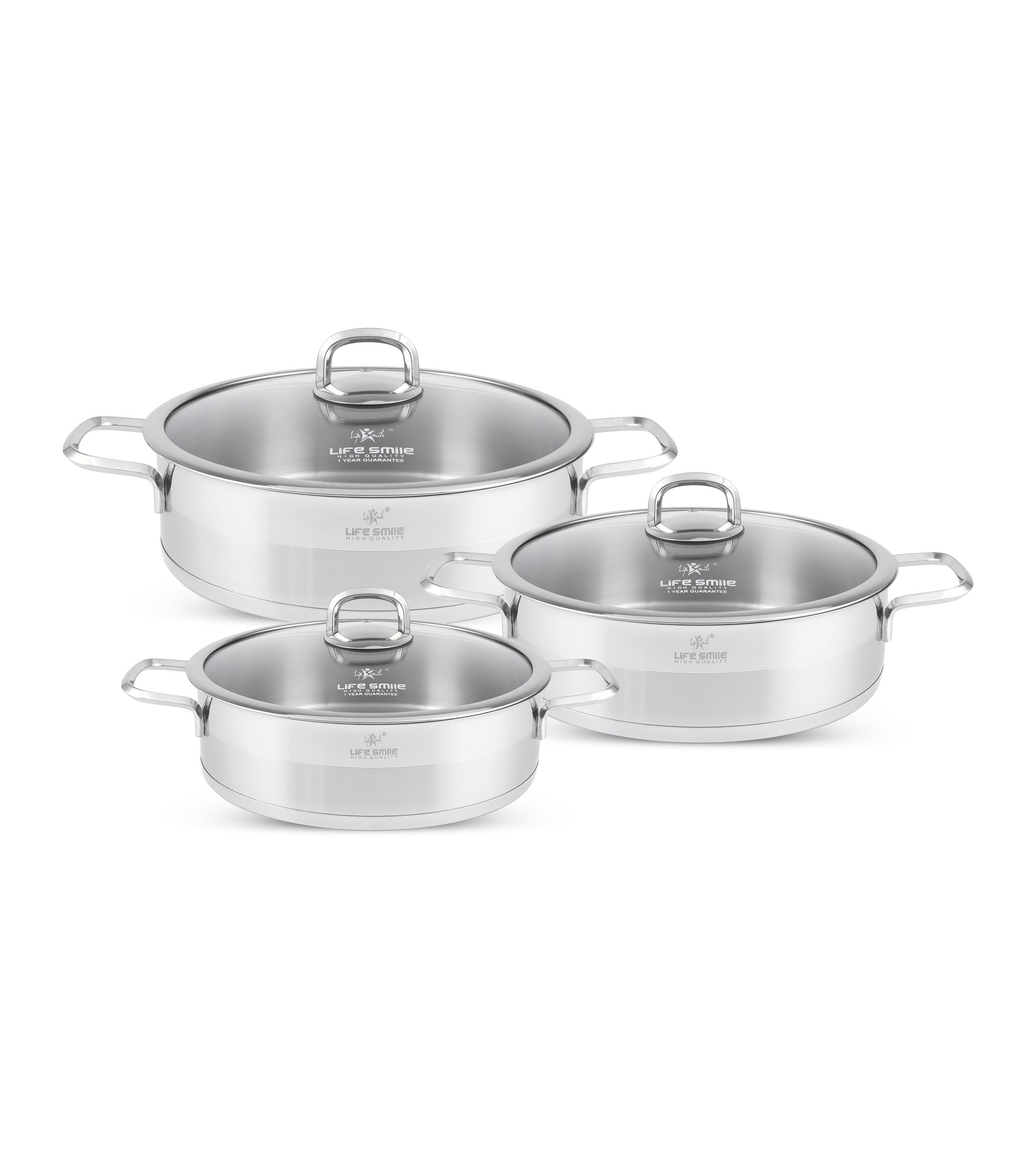 Life Smile Stainless Steel Cookware Set LIFEP12SHR-6-3SILVER