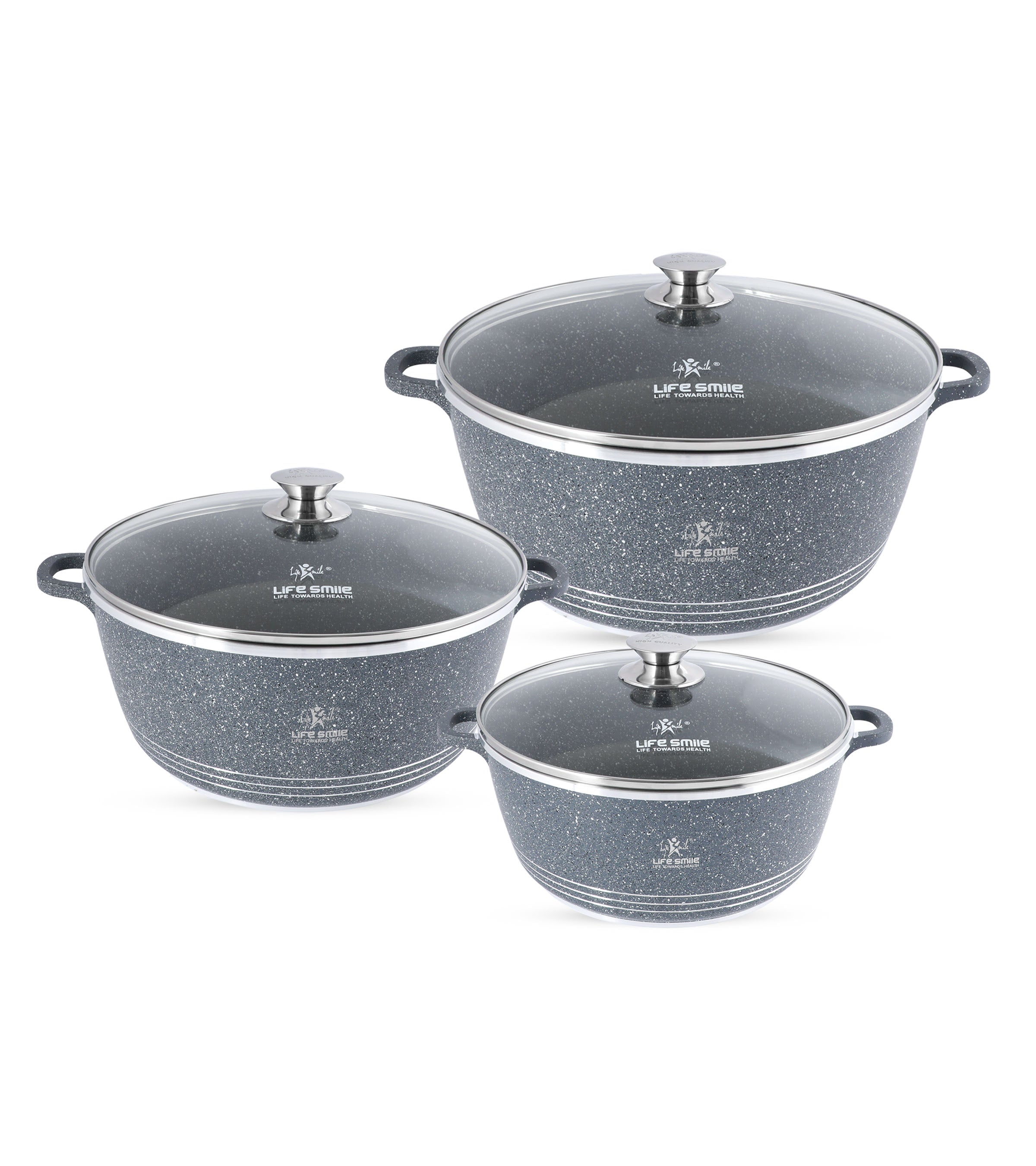 Life Smile 6 Pcs Non Stick Oven Safe Kitchen Cooking Pot Set LIFEP17-3-BLUE